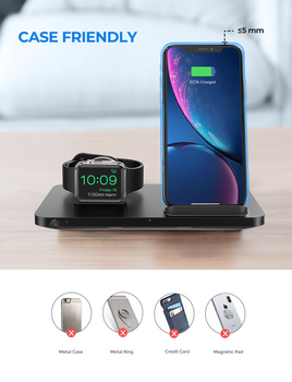 PA193A 2-in-1 Wireless Charging Stand for iPhone & Android - Fast Qi Charger for Desk, Nightstand, Office & Home Use
