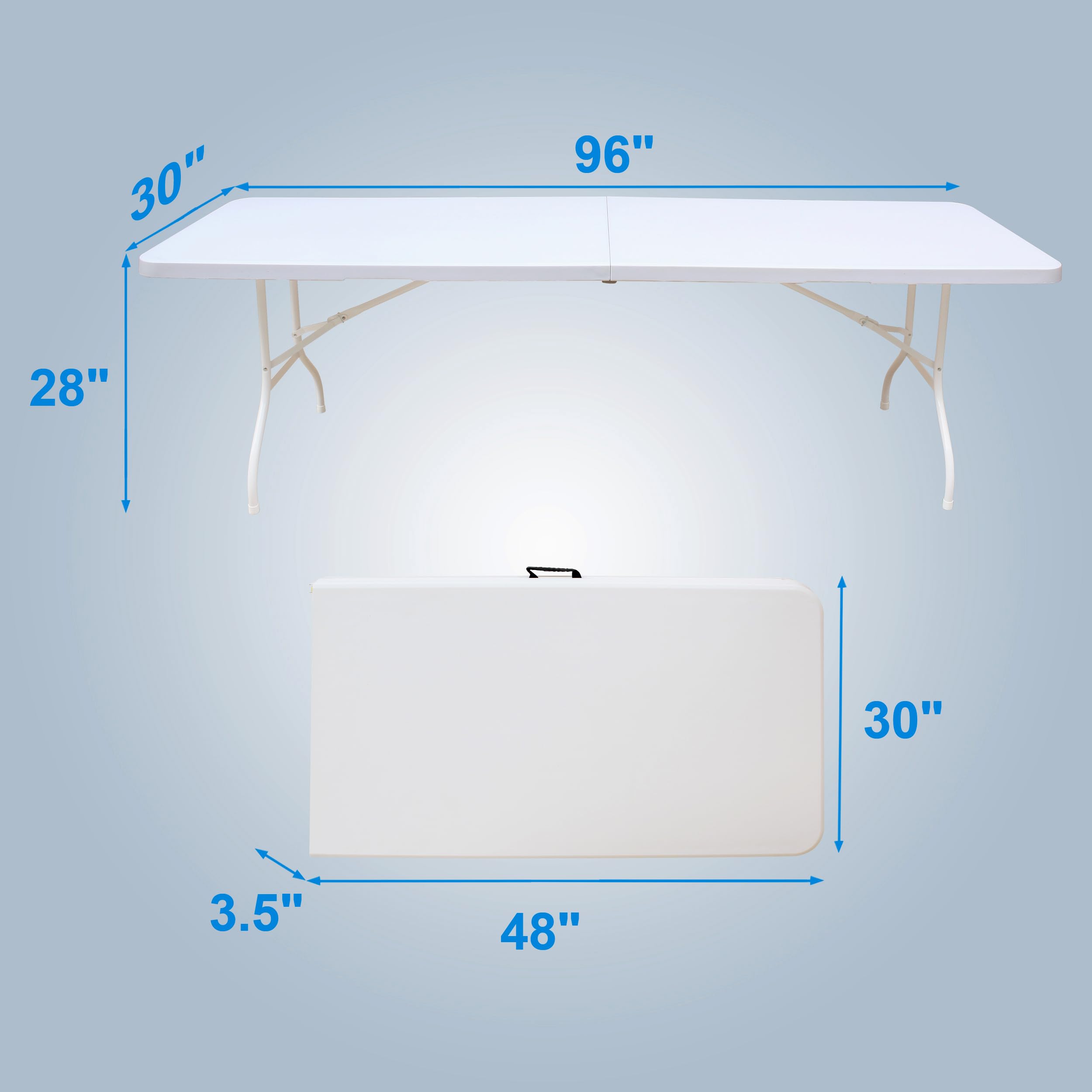 8ft Portable Folding Plastic Dining Table - White Half-Fold Design for Parties, Picnics, Camping, Beach & Indoor/Outdoor Use | Perfect for Entertaining, BBQs, Tailgating & More