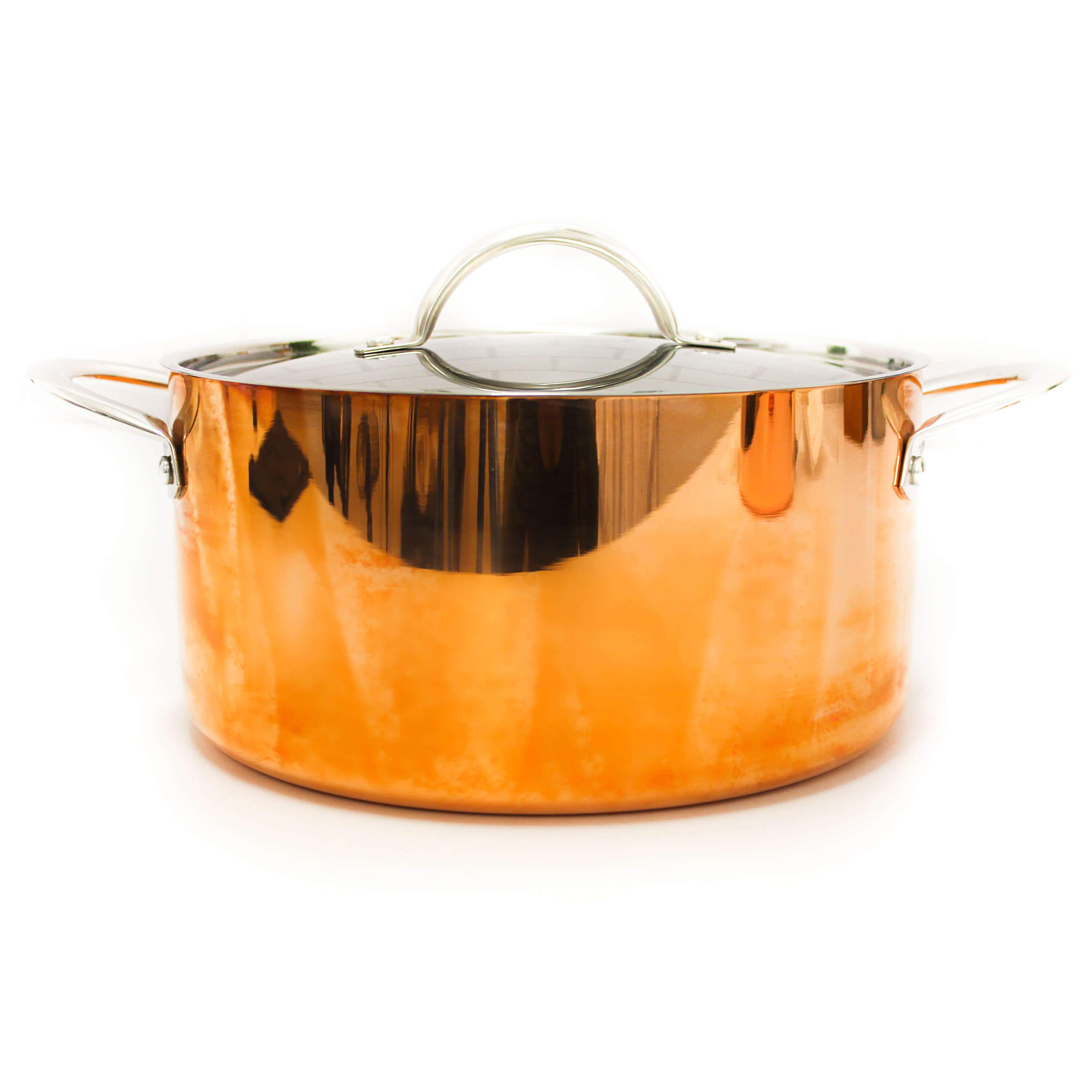 BergHOFF Vintage Tri-Ply Copper 9.5-Inch Stockpot with Lid, 5.75 Quart Capacity, Polished Finish – Perfect for Soups, Stews & Family Cooking