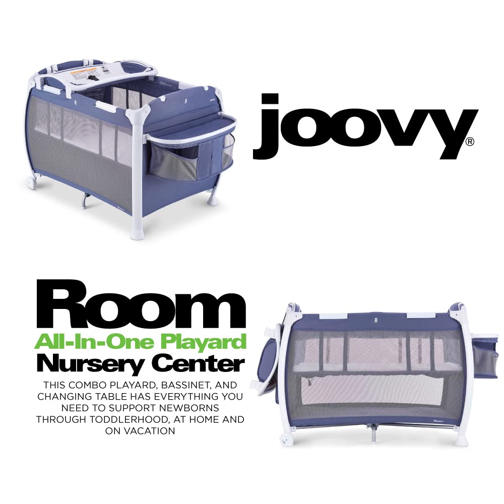 Joovy Room-Playard - Portable Baby Playpen with Bassinet, Changing Table & Nursery Center in Slate Gray | Perfect for Home, Travel & Daycare Use