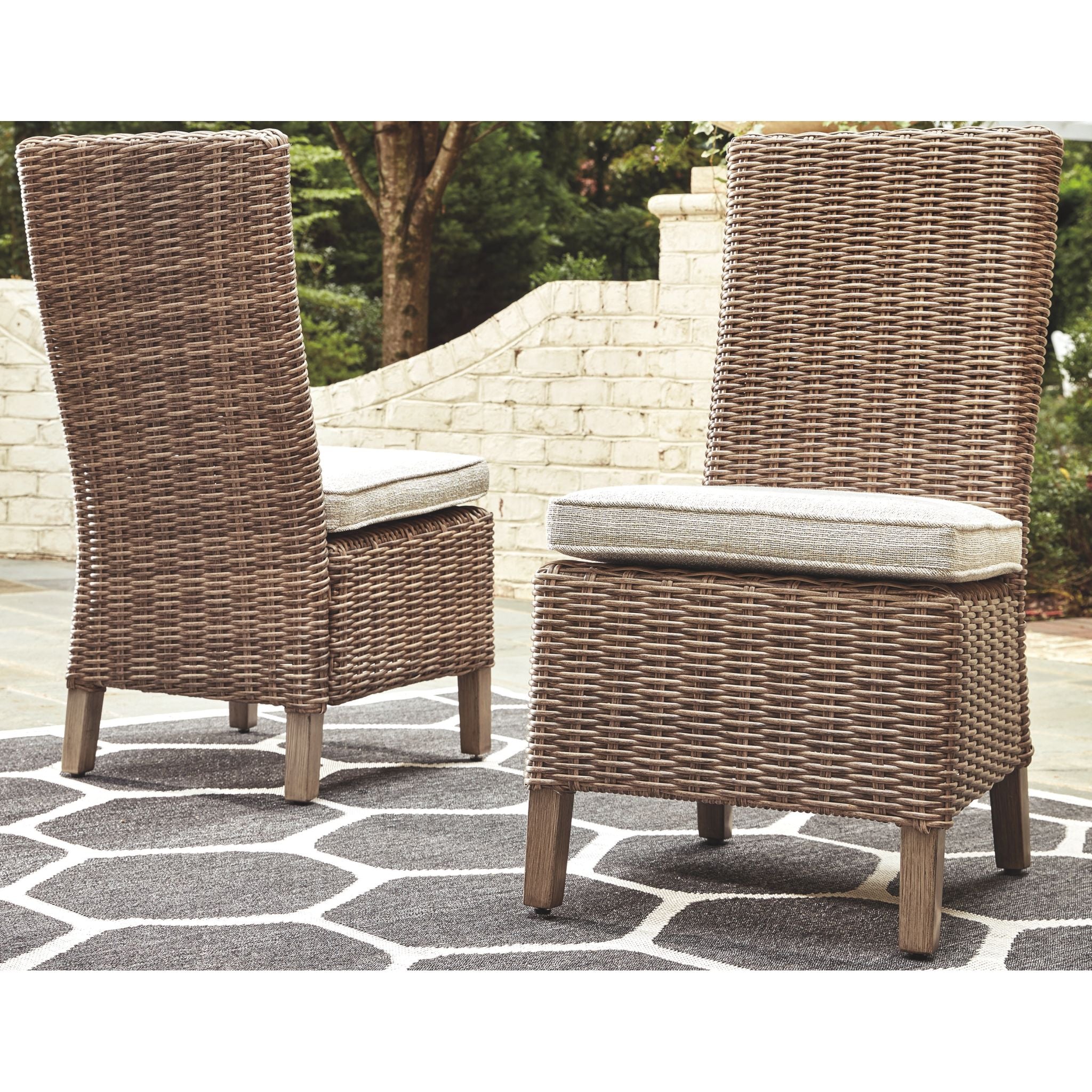 Beachcroft Outdoor Patio Chairs with Cushions (Set of 2) - Water-Resistant Beige Lounge Chairs for Poolside, Garden, and Backyard Relaxation