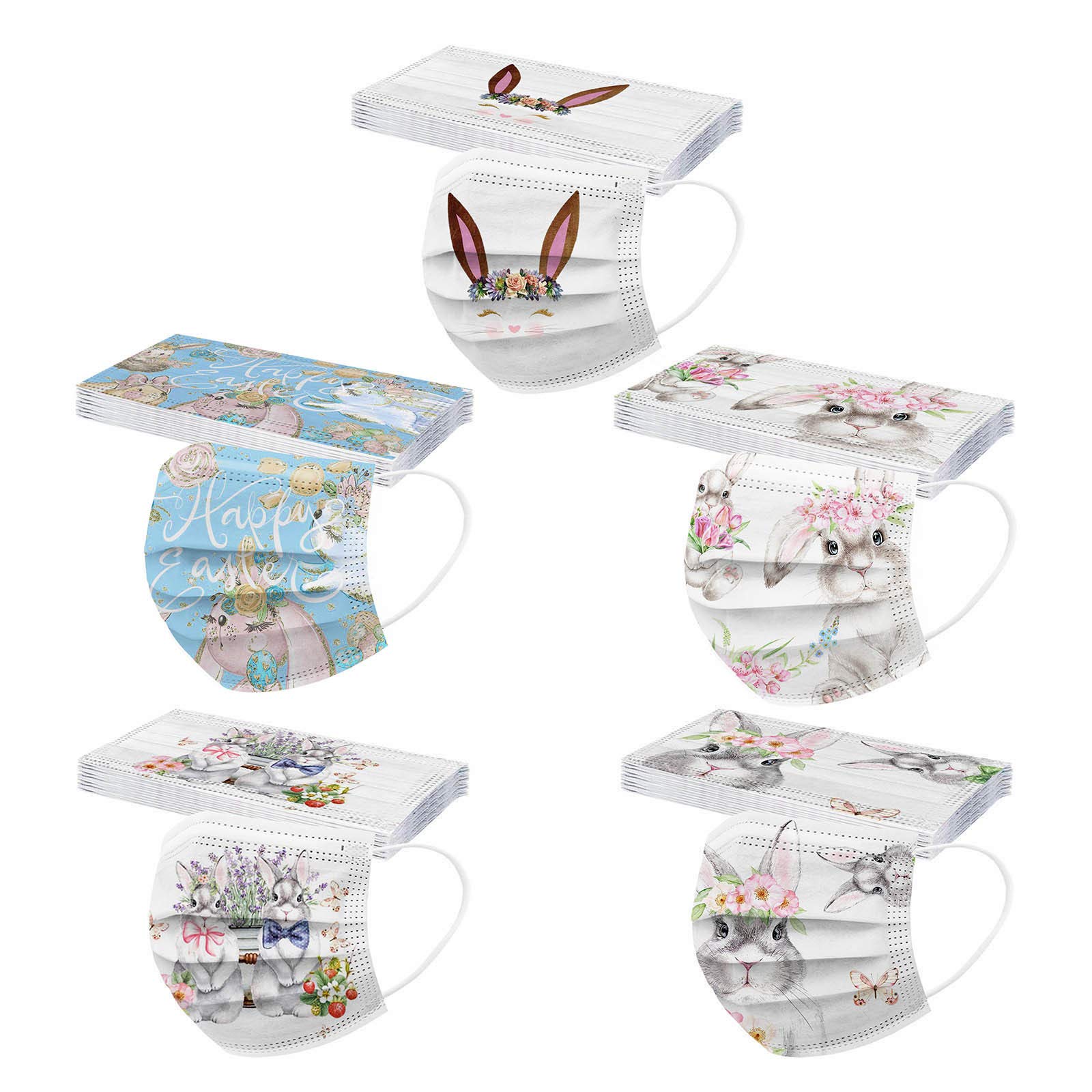 50Pcs Easter Disposable Face Masks for Adults - Rabbit Easter Eggs Design, 3-Ply Adjustable Breathable Face Covering for Protection - Perfect for Easter Celebrations, Egg Hunts & Spring Gatherings