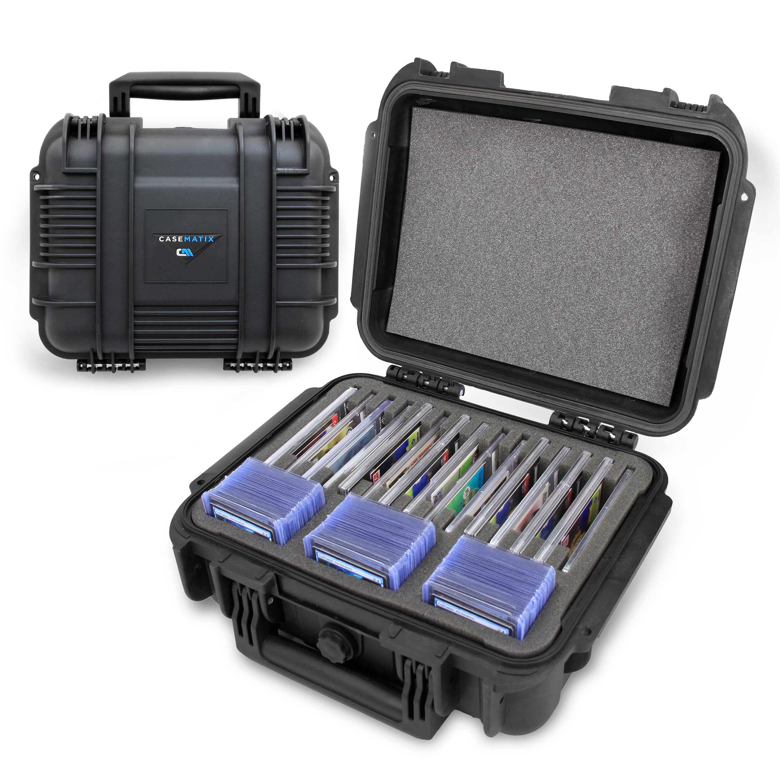 CASEMATIX Graded Card Storage Box - 15 Individual Slots for SGC BGS PSA Sports Trading Cards - Waterproof Travel Case for Collectible Card Protection - Perfect for Card Shows, Travel & Home Display