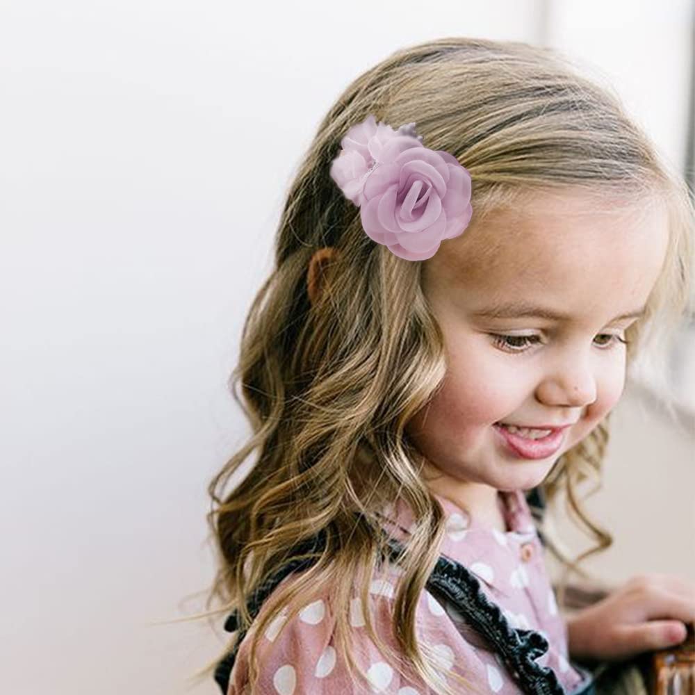 6Pcs Floral Hair Clips Set for Girls - Cute Flower Hair Bows for Baby, Toddler & Teen Girls - Perfect Hair Accessories Gift (Flower Style-J) - Great for Parties, School & Daily Wear