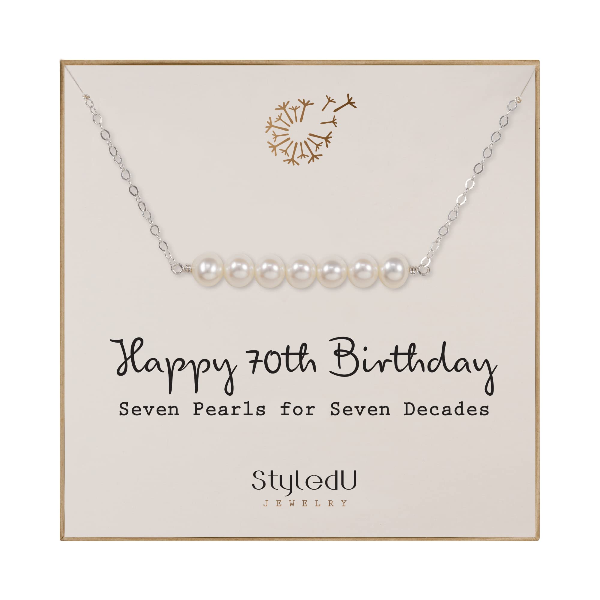 70th Birthday Gifts for Women - Sterling Silver 7 Freshwater Pearl Bar Necklace Jewelry | Elegant 70 Years Old Birthday Present for Her | Perfect for Milestone Celebrations, Anniversary & Special Occasions