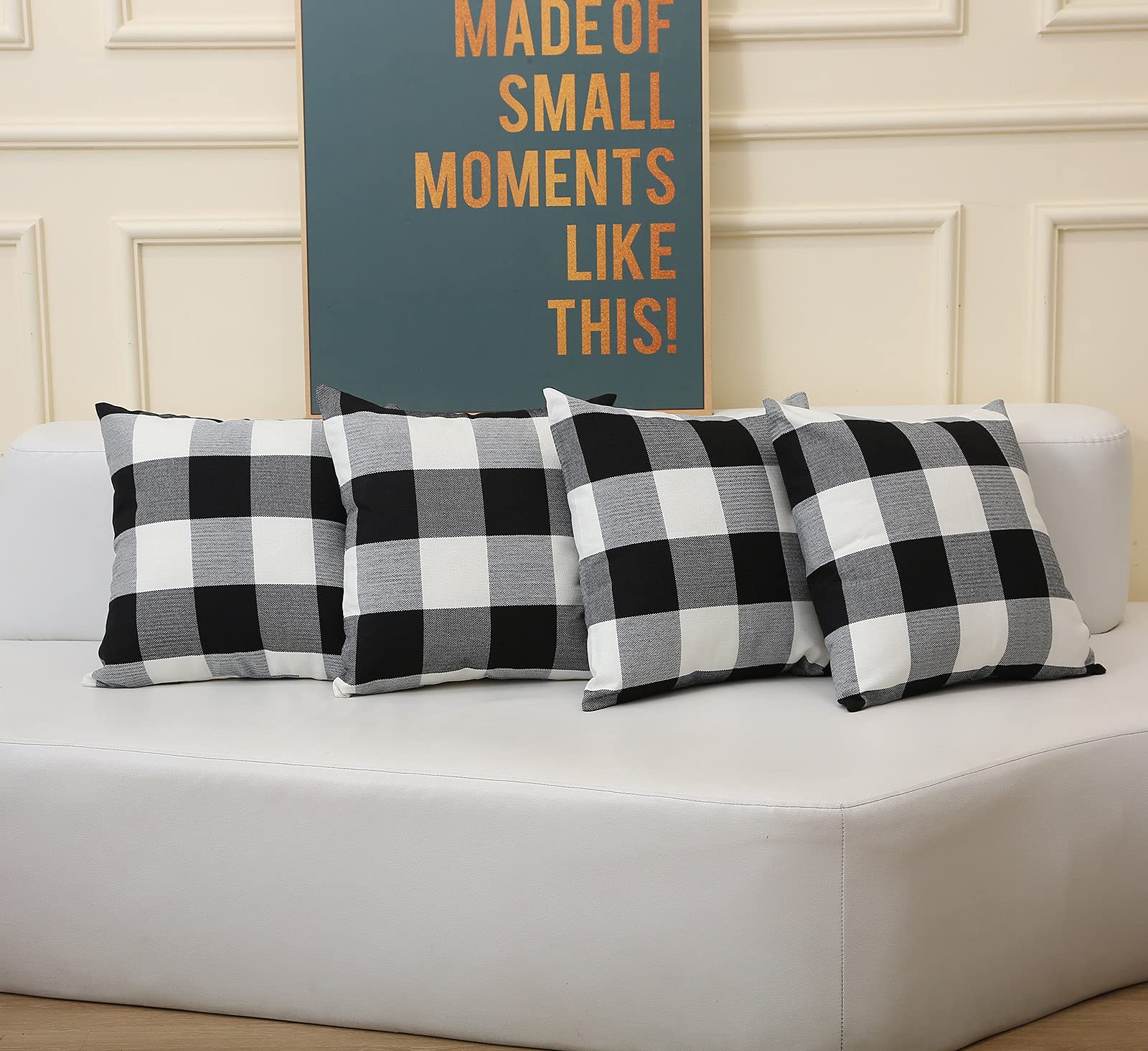 2 Pack Farmhouse Christmas Pillow Covers 20x20 Inch - Black & White Buffalo Check Plaid Fall Throw Pillow Covers - Linen Cushion Covers for Sofa, Couch, Outdoor & Camping - Cozy Holiday Home Decor & Seasonal Living Room Accents