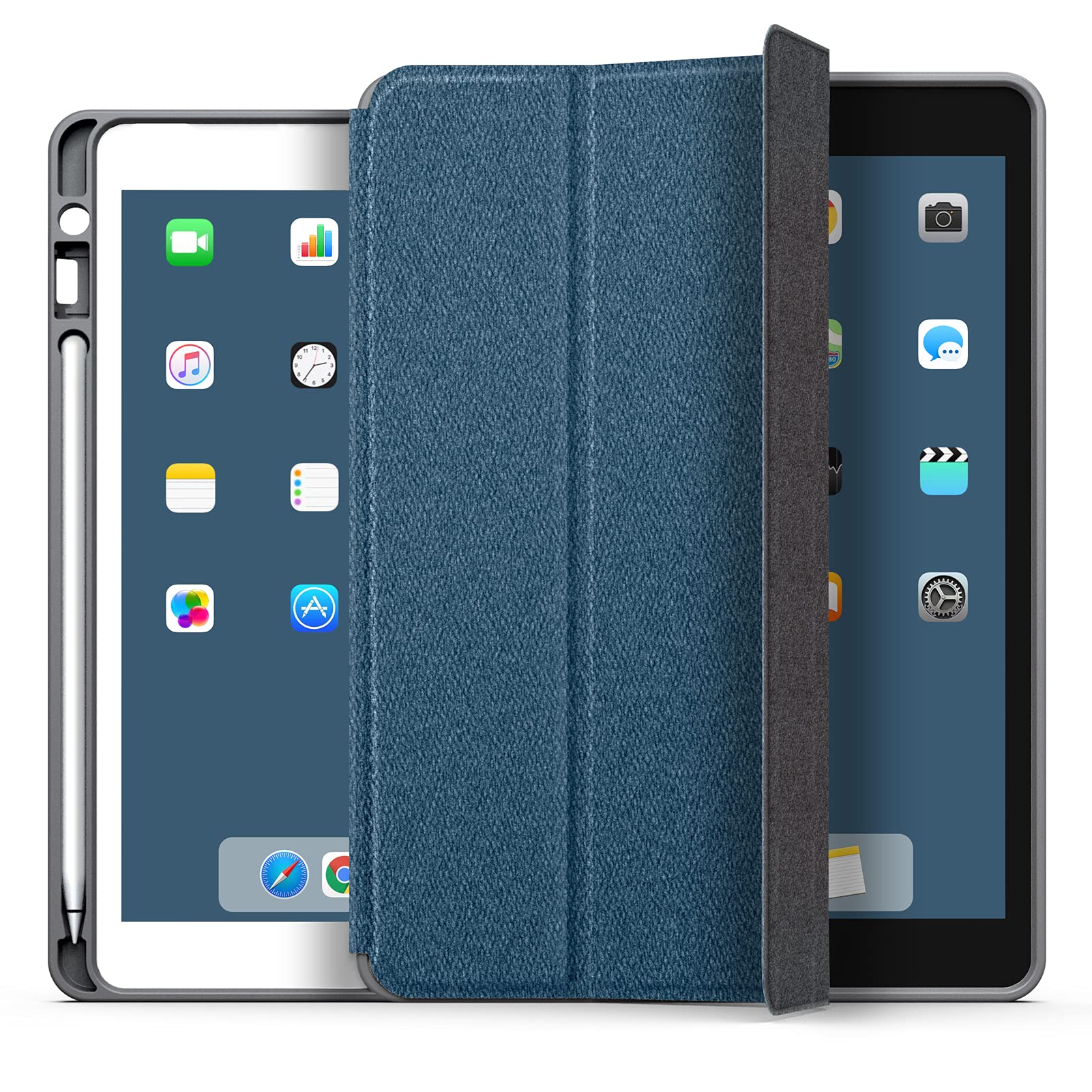 YOUMAKER Heavy Duty Protective Case for iPad 10.2 Inch (8th/7th Gen) - 2021 Upgraded Shockproof Cover with Pencil Holder & Tri-Fold Stand | Perfect for Work, School & Travel | Blue