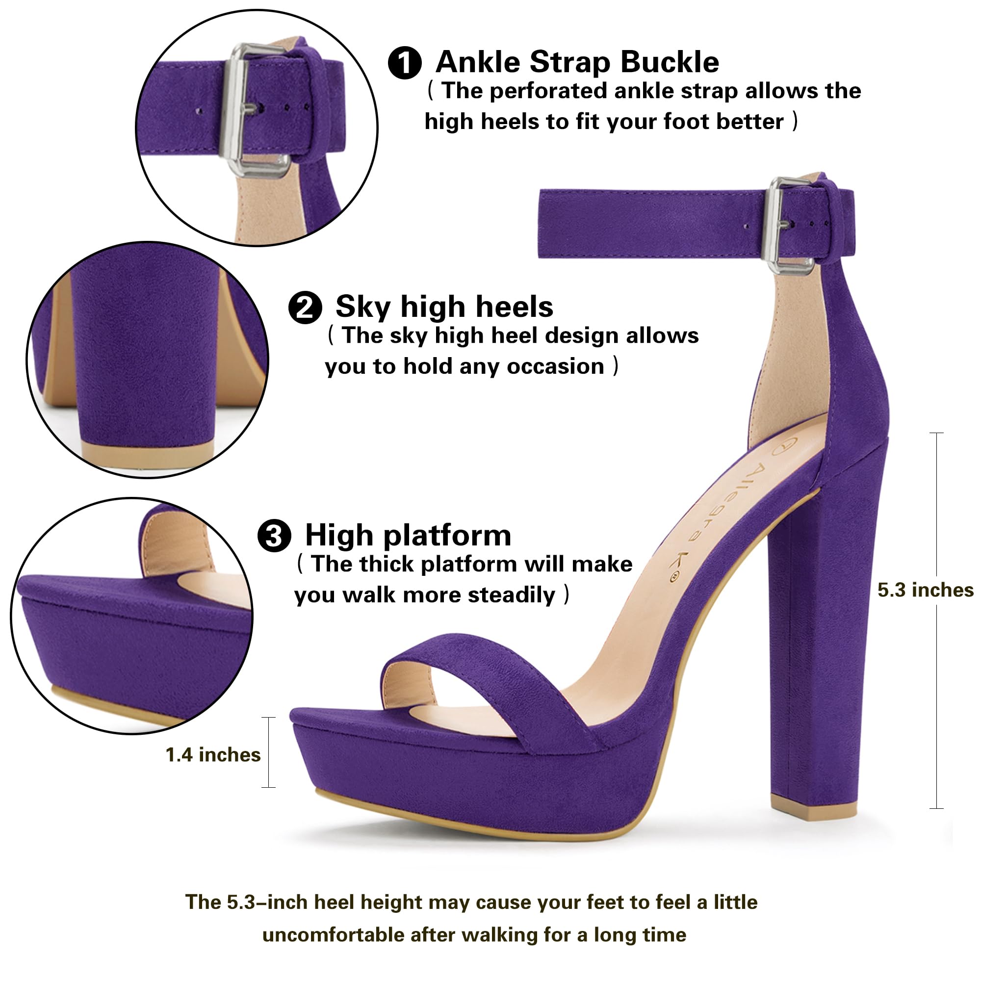 Allegra K Women's Platform High Heel Sandals with Ankle Strap - Chunky Heels for Weddings, Parties & Night Out | Comfortable Dress Shoes for Women
