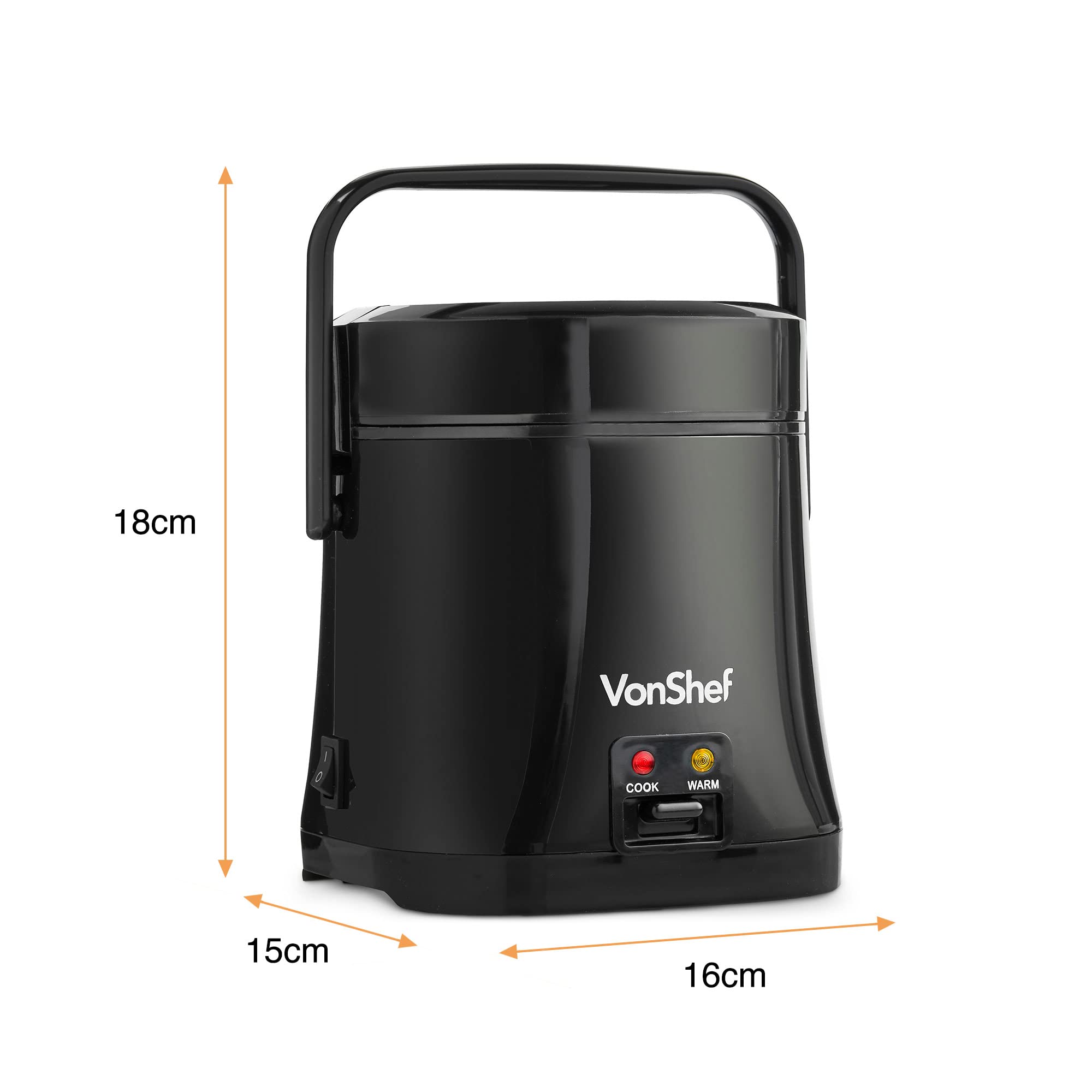 VonShef 0.3L Small Rice Cooker - 2-Person Electric Rice Steamer with Keep Warm Function, 200W Non-Stick Removable Pot - Includes Measuring Cup & Spatula - Perfect for Dorms, Offices & Small Kitchens