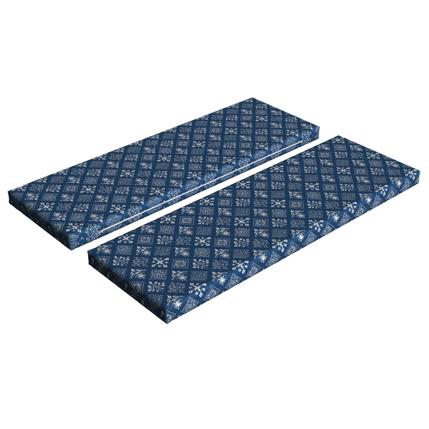 Ambesonne 2-Piece Indigo Bench Cushion Set with Mediterranean Floral Leaf Swirl Design - 45