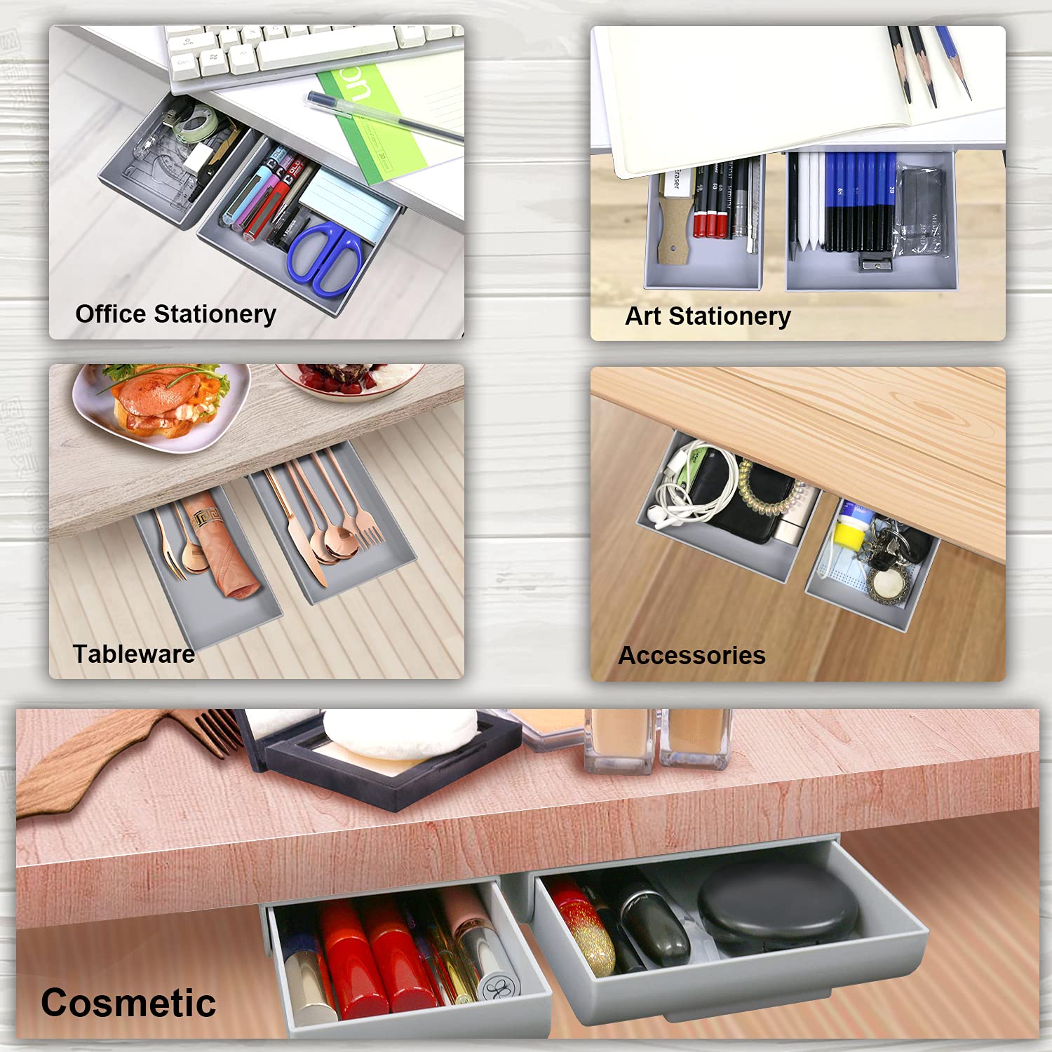 2 Pack Under Desk Organizer - Adhesive Pencil & Pen Holder, Hidden Drawer Tray Storage for Office & Home Workspace - Perfect for Desk Accessories Organization (Black) - Ideal for Students, Professionals & Remote Workers