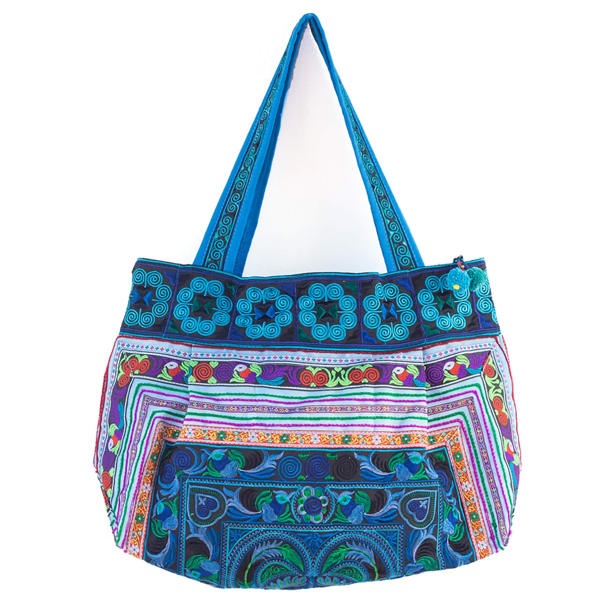 Changnoi Handmade Tote Bag - Hmong Tribal Embroidery Large Beach Bag for Women | Perfect for Travel, Shopping & Summer Outings