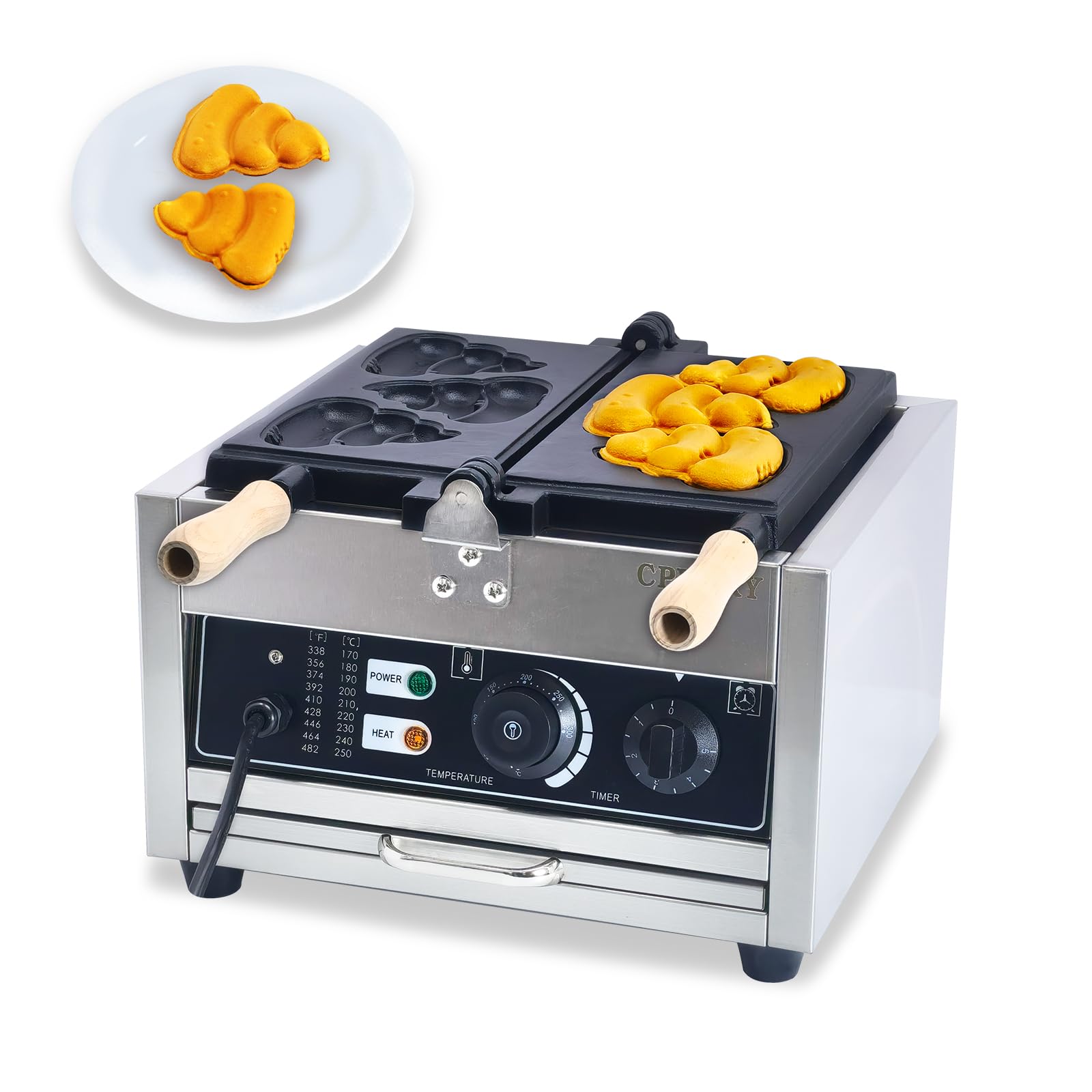 Poop Emoji Waffle Maker - 3 Fun Shape Molds, Stainless Steel Non-Stick Teflon Coating, Adjustable Temperature 122-572°F - Perfect for Kids Breakfast, Party Snacks & Funny Gifts