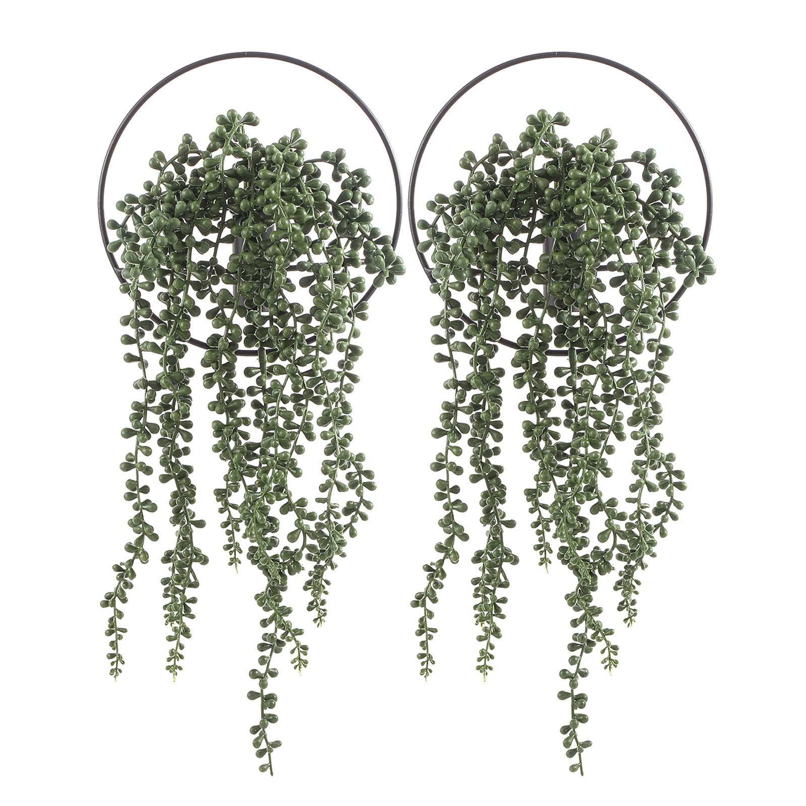 Pretty Jolly Wall Decor - 2 Pack Black Metal Vase Wall Mounted with Artificial Flowers & Fake Wheat - Farmhouse Boho Style Wall Art for Home, Office, Bedroom & Living Room Decor