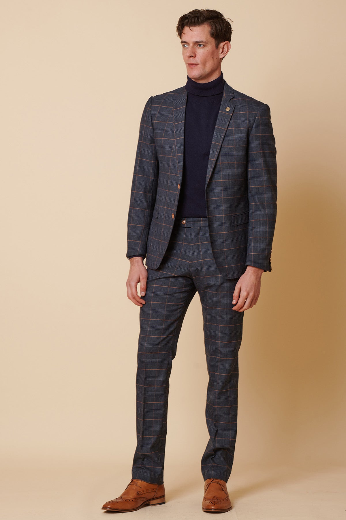 JENSON Marine Navy Check Two Piece Suit for Men - Classic Striped Blazer and Trouser Set | Perfect for Business Casual, Office Wear & Formal Events