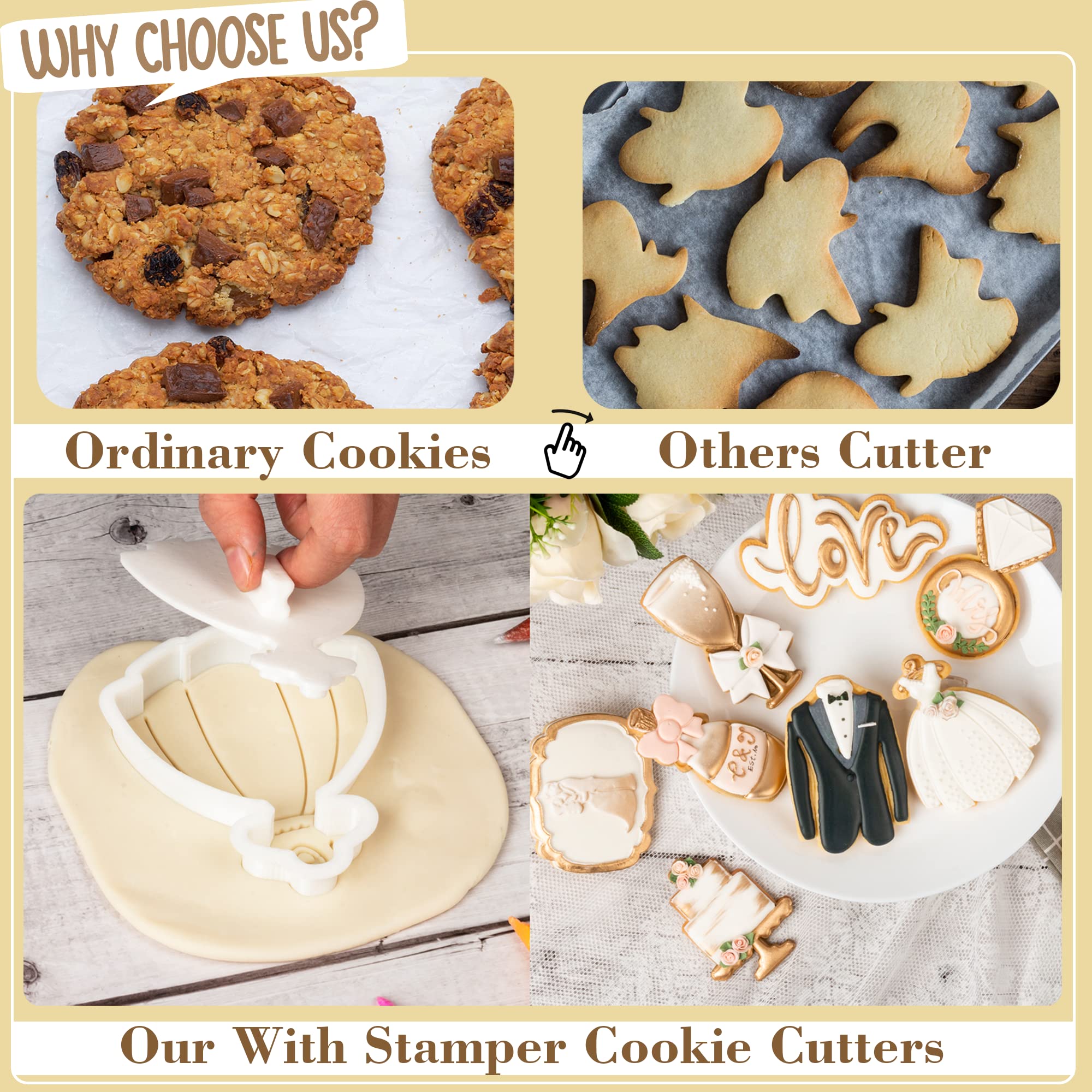 Flycalf Wedding Cookie Cutters Set - Tuxedo & Plunger Stamps for Holiday Baking | 3