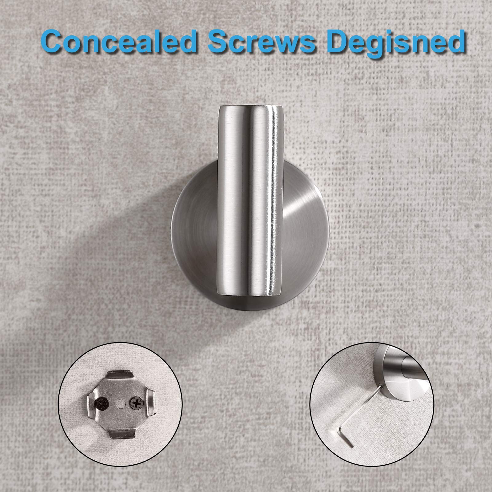TASTOS Brushed Nickel Wall Hooks (2 Pack) - Heavy Duty Stainless Steel Coat & Towel Hooks for Bathroom, Kitchen - Modern Round Screw Mounted Hooks - Perfect for Hanging Robes, Clothes & Bath Towels