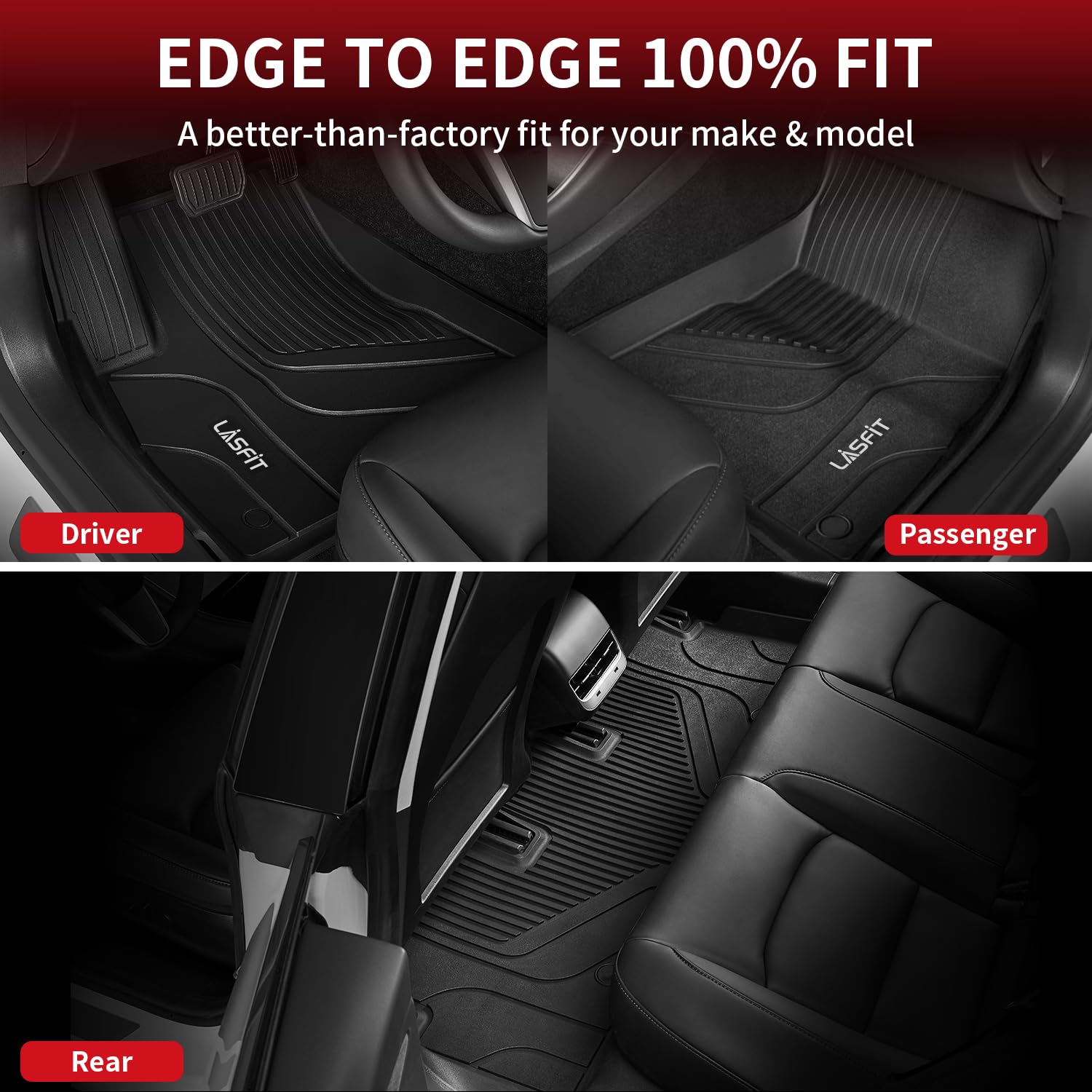 LASFIT Premium Extra Thick All-Weather TPE Floor Mats for Tesla Model 3 (2017-2020) - Custom Fit Front & Rear Row Car Floor Liners - Black - Perfect for Daily Commute, Road Trips & Winter Protection