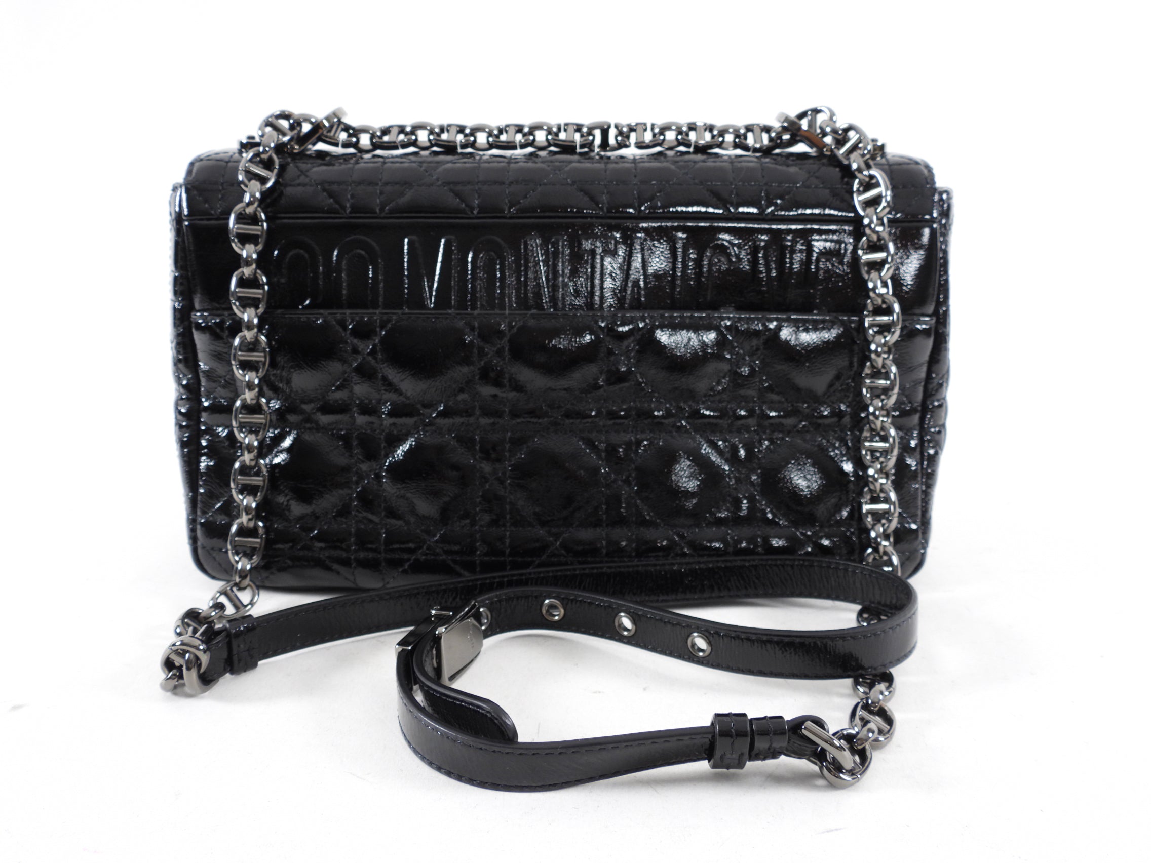 Christian Dior Black Patent Leather Caro Medium Cannage Flap Bag - Luxury Designer Handbag for Women, Perfect for Evening Events & Special Occasions