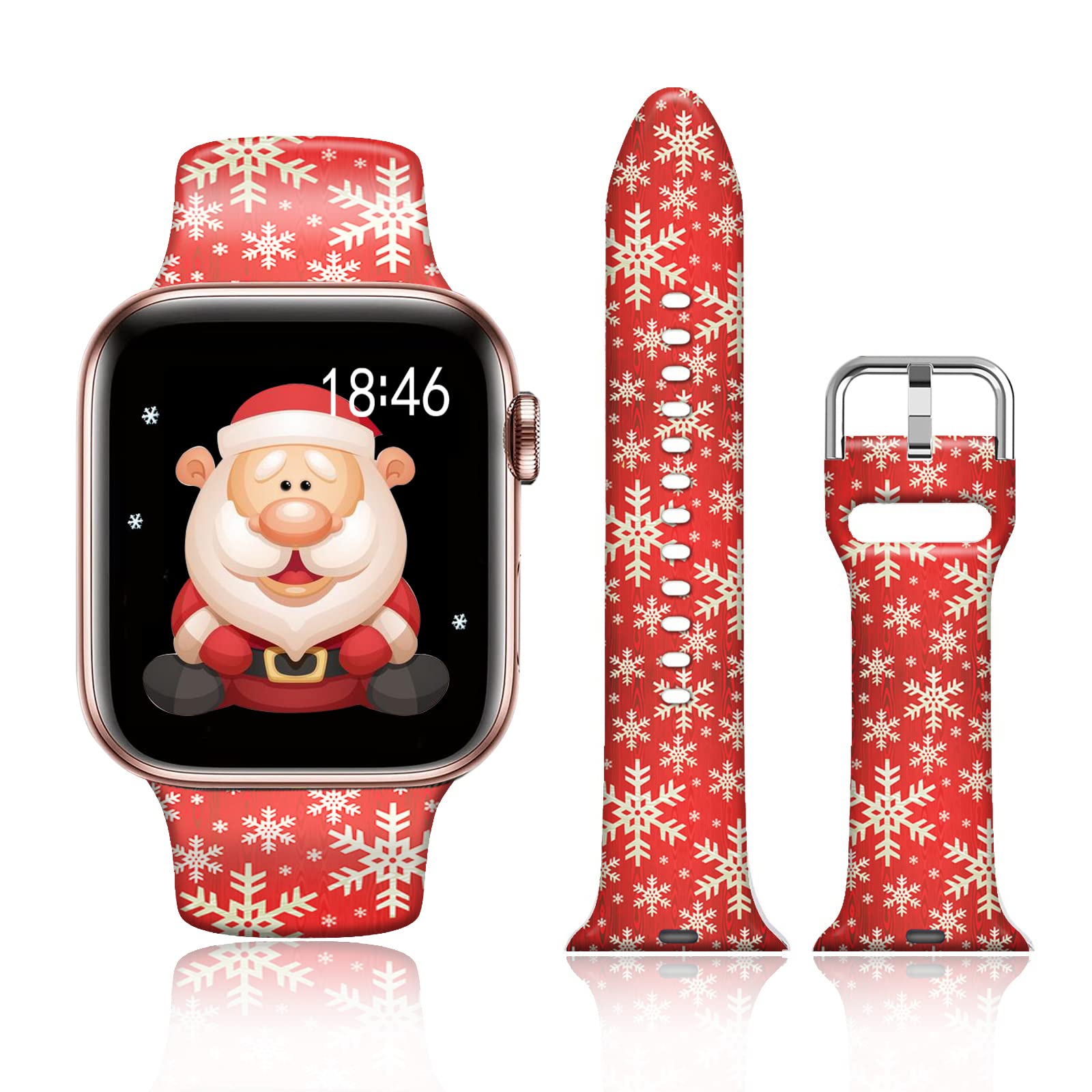 Festive Christmas Red Snowflake Apple Watch Band - Soft Silicone Strap Compatible with iWatch SE Series 8/7/6/5/4/3/2/1 & 41mm/40mm/38mm - Floral Printed Unisex Design for Women & Men - Perfect for Holiday Gifts & Winter Fashion Accessories