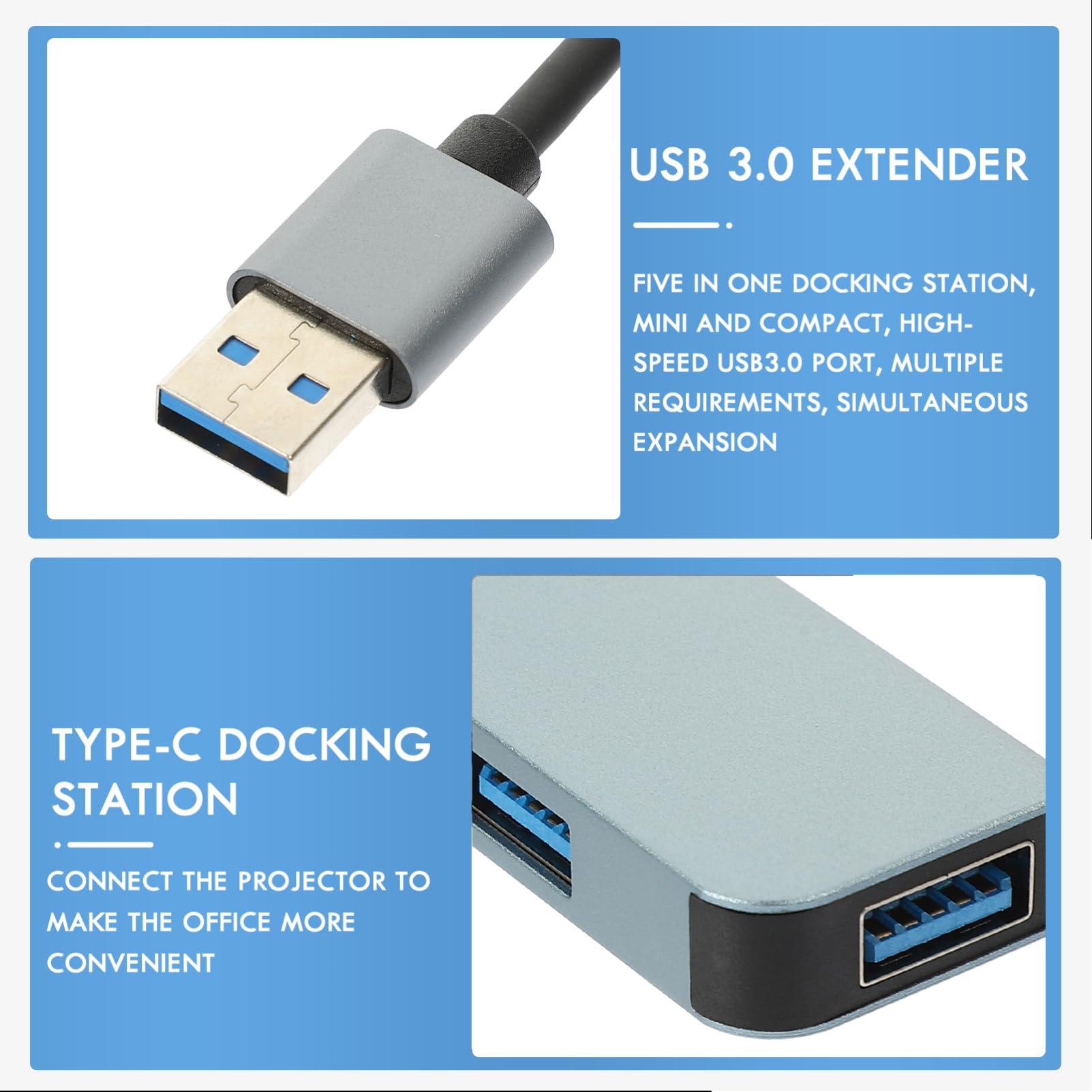 Homoyoyo 3-Port USB Hub with Aluminum Alloy Design - USB 3.0 Extension Cable & Multi-Port Expander for Laptop, PC, MacBook - Perfect for Office, Home & Travel Use