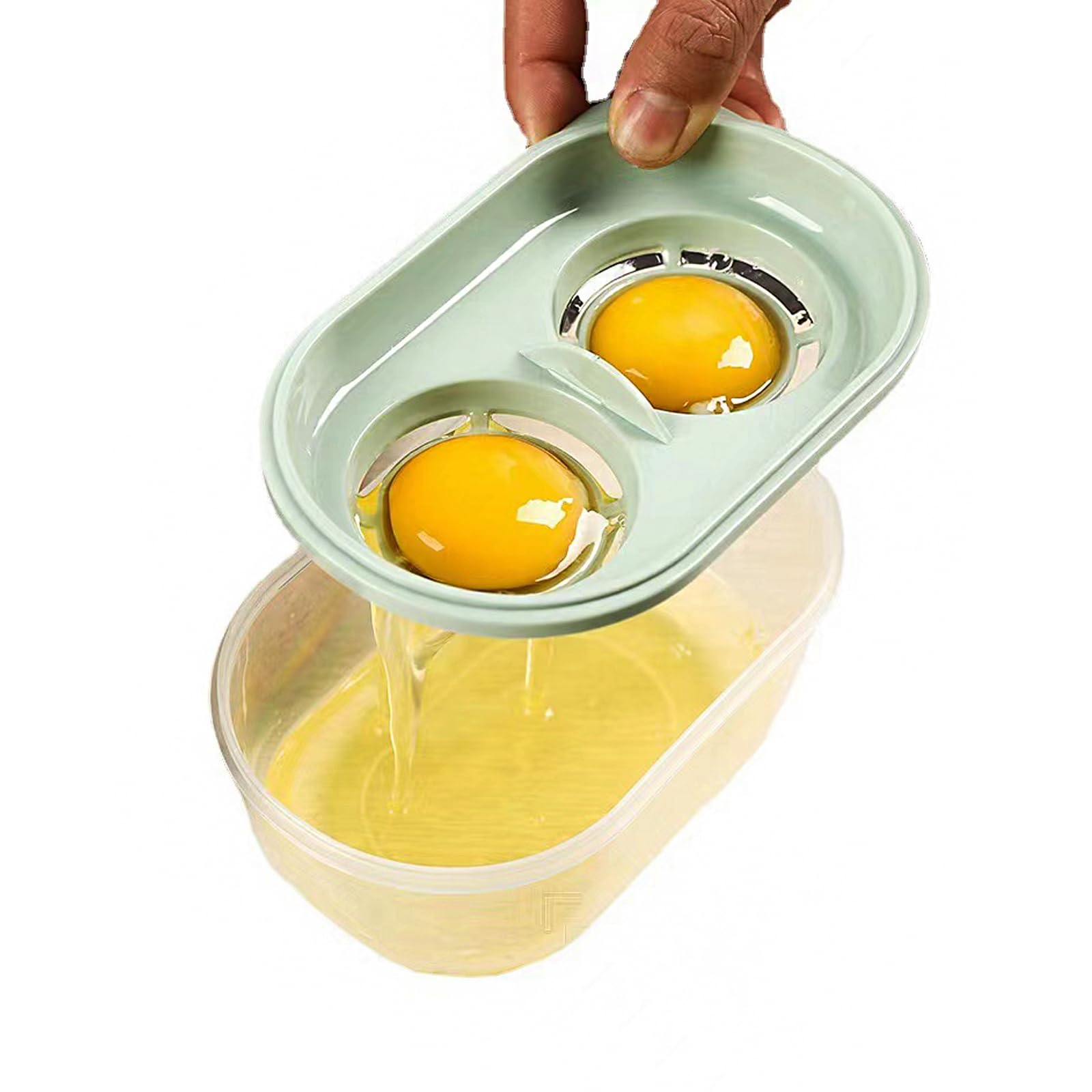 Premium Egg Separator for Raw Eggs - Efficient Egg White & Yolk Separator with 2 Egg Carton Holder - Kitchen Gadget for Baking & Cooking (Green, 5.5x3.54x2.36 Inches) - Perfect for Chefs, Bakers & Breakfast Lovers
