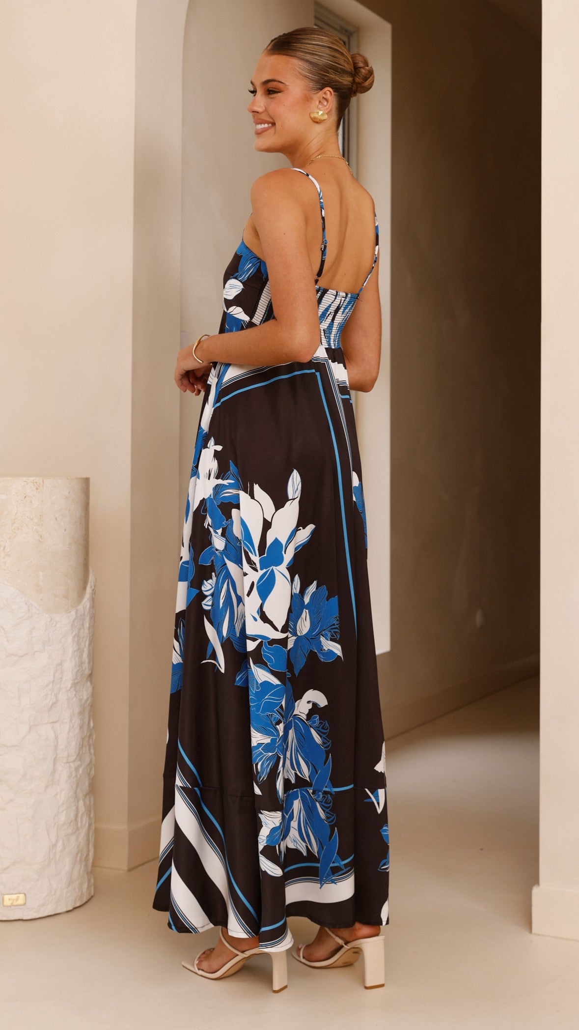 Kaethe Maxi Dress for Women - Flowy Long Summer Dress in Black & Blue | Beach Wedding, Vacation, Party Wear