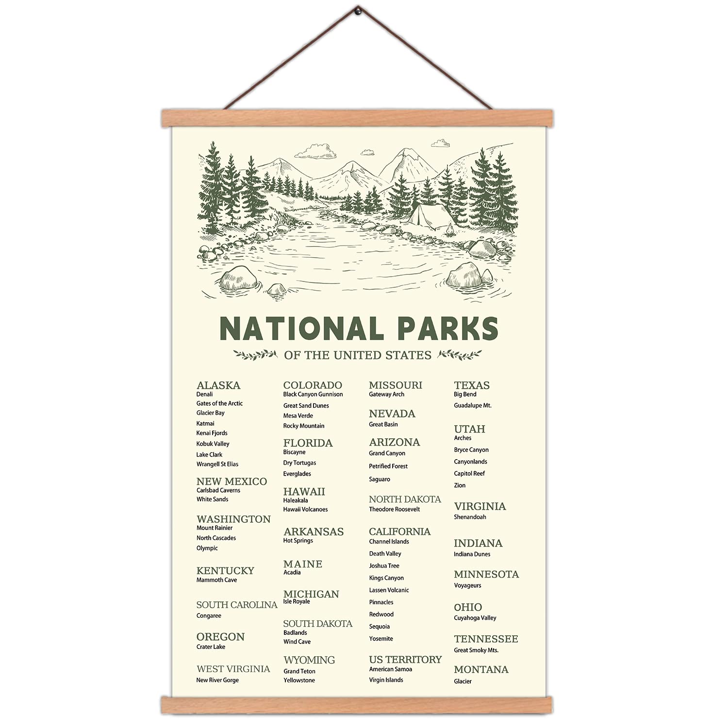 KAIRNE US National Park Checklist Poster - Wooden Framed Travel Sign (28CMx46CM) - Rustic Decor & Inspirational Gift for Hikers & National Park Lovers - Perfect for Home, Office, or Cabin Decor