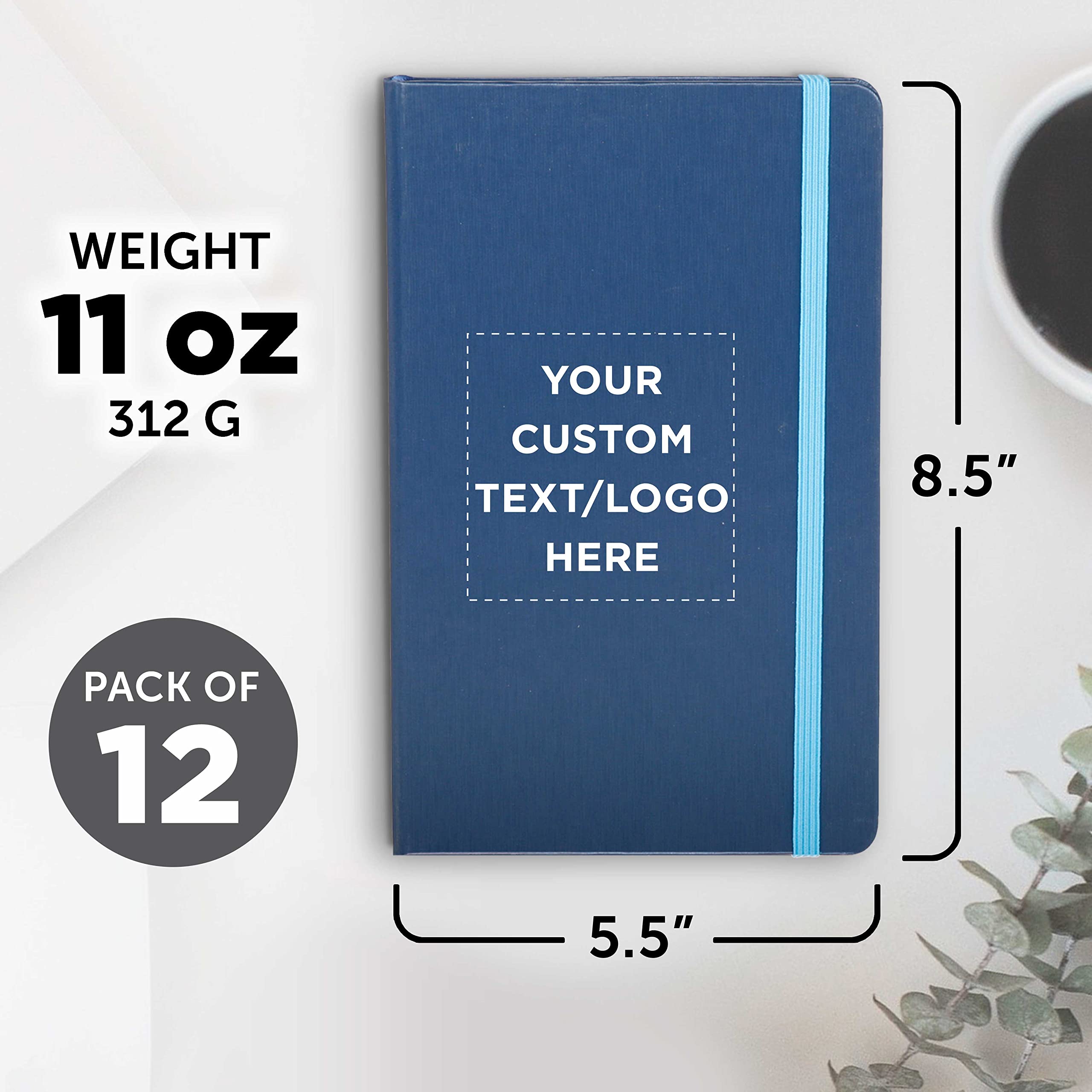 Custom Hardcover Notebook Journals with Elastic Band - Set of 12 Personalized Bulk Pack - Blue - Perfect for School, Office & Home Use - Great for Note Taking, Journaling & Gift Giving