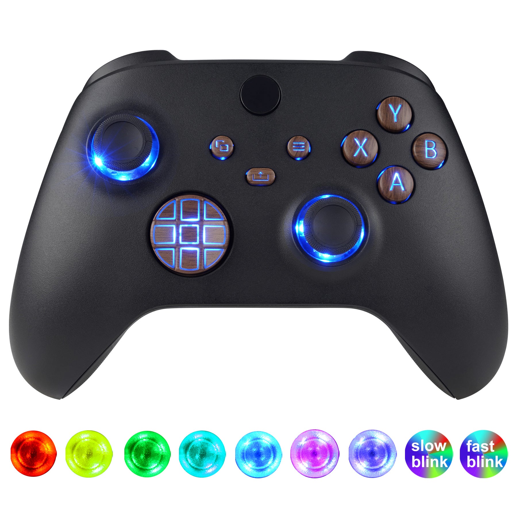 eXtremeRate Multi-Color LED Illuminated Buttons DTF V2 Kit for Xbox Series X & S Controller - Wood Grain Design - Enhance Your Gaming Experience in Dark Rooms