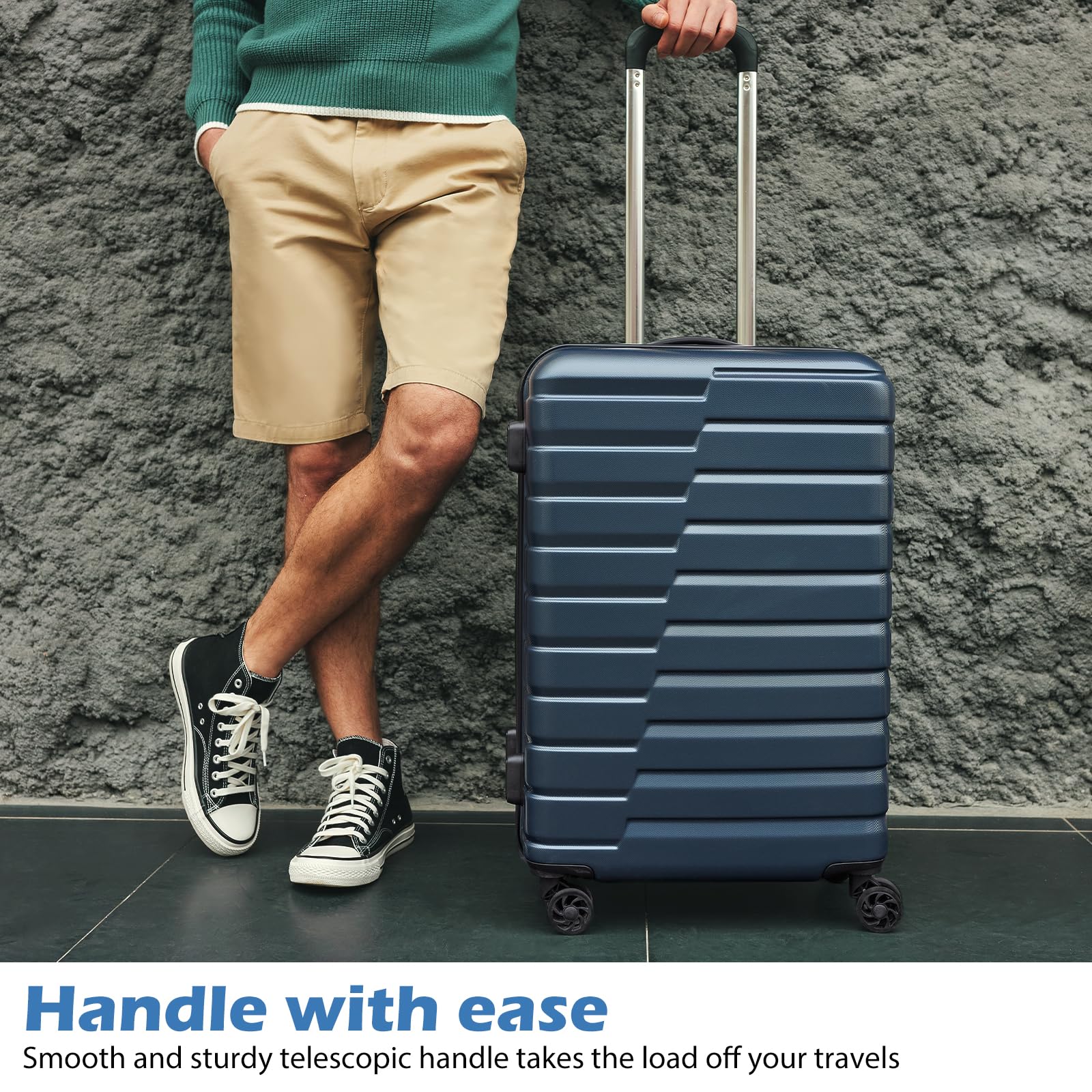 Coolife Hardside Carry-On Luggage Suitcase with TSA Lock, Spinner Wheels & Telescopic Handle - Lightweight PC+ABS Luggage for Business Travel & Weekend Getaways