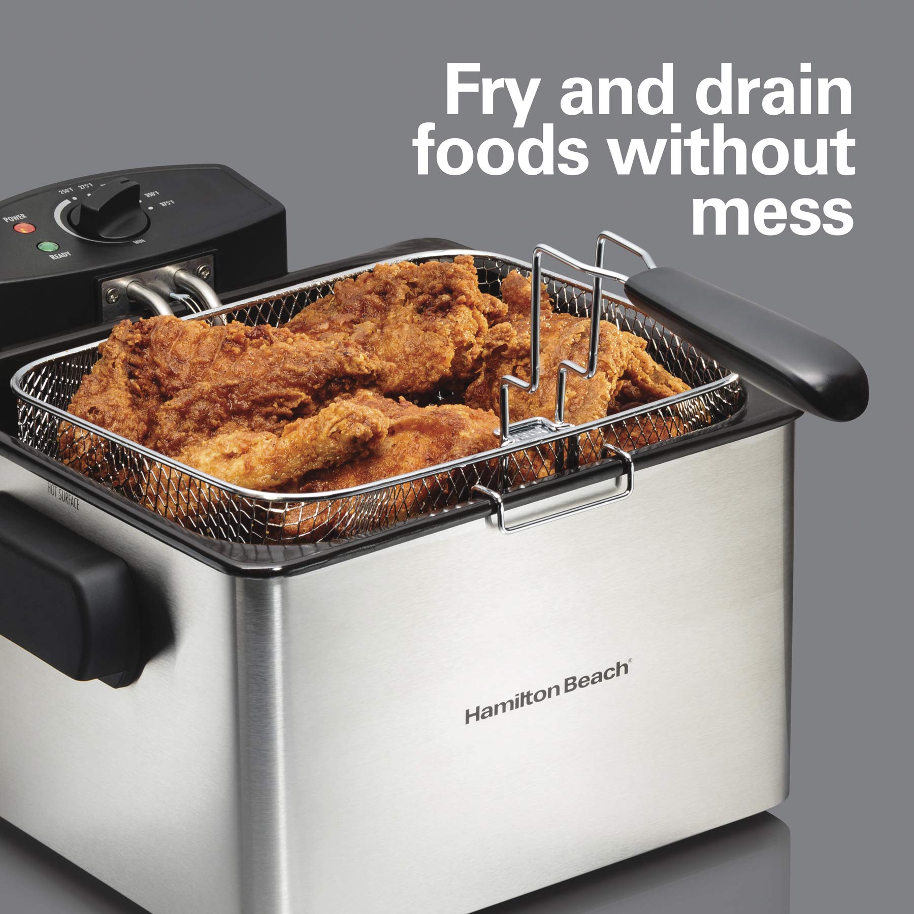 Hamilton Beach 35042 Professional Style Electric Deep Fryer - 1800W, 5L Oil Capacity, XL Frying Basket & View Window Lid, Stainless Steel - Perfect for Restaurants, Catering & Home Kitchen Use