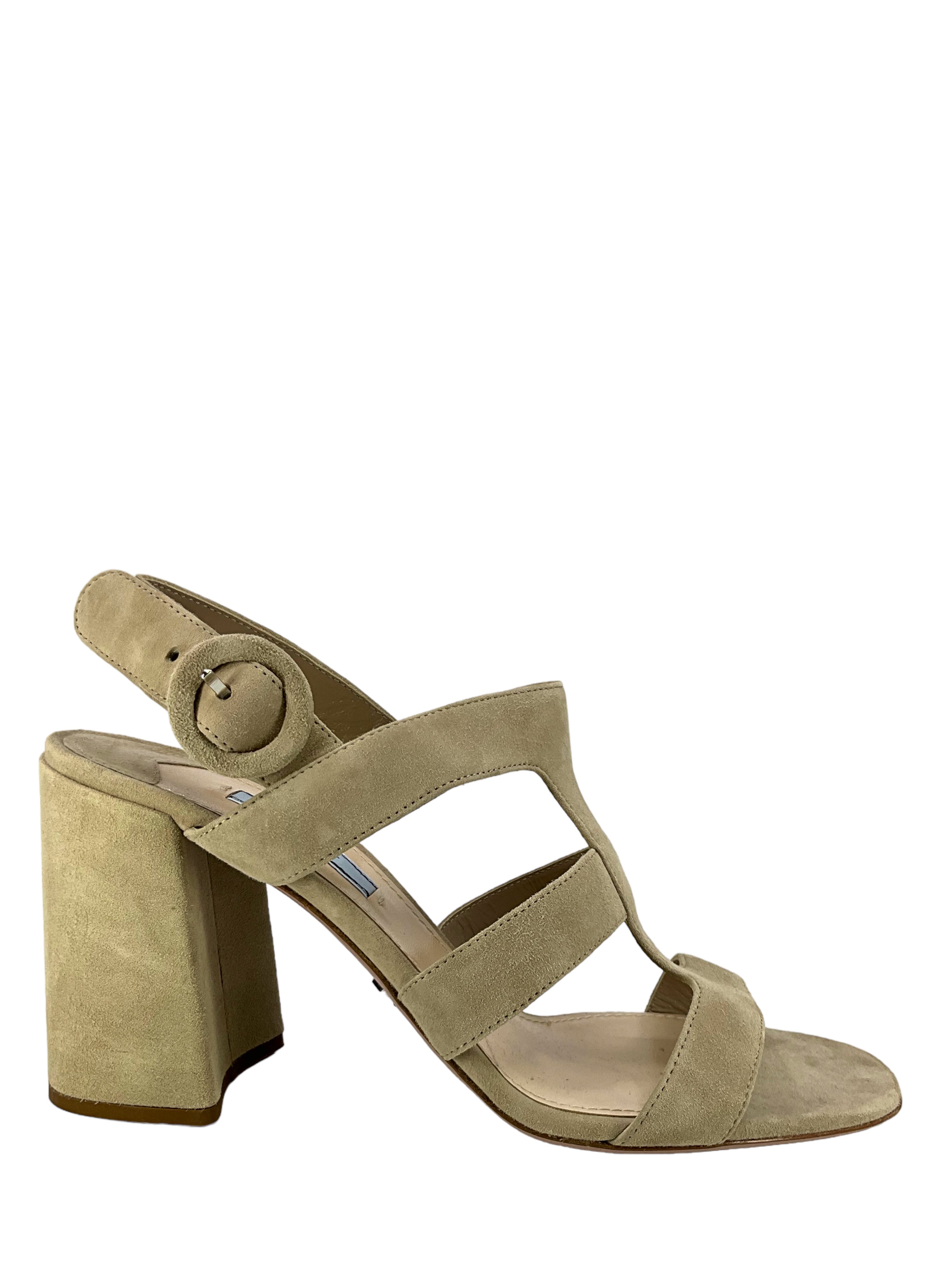 PRADA Suede Buckle Ankle Strap Sandals Women's Size 9 - New Luxury Designer Heels for Parties, Weddings & Evening Events