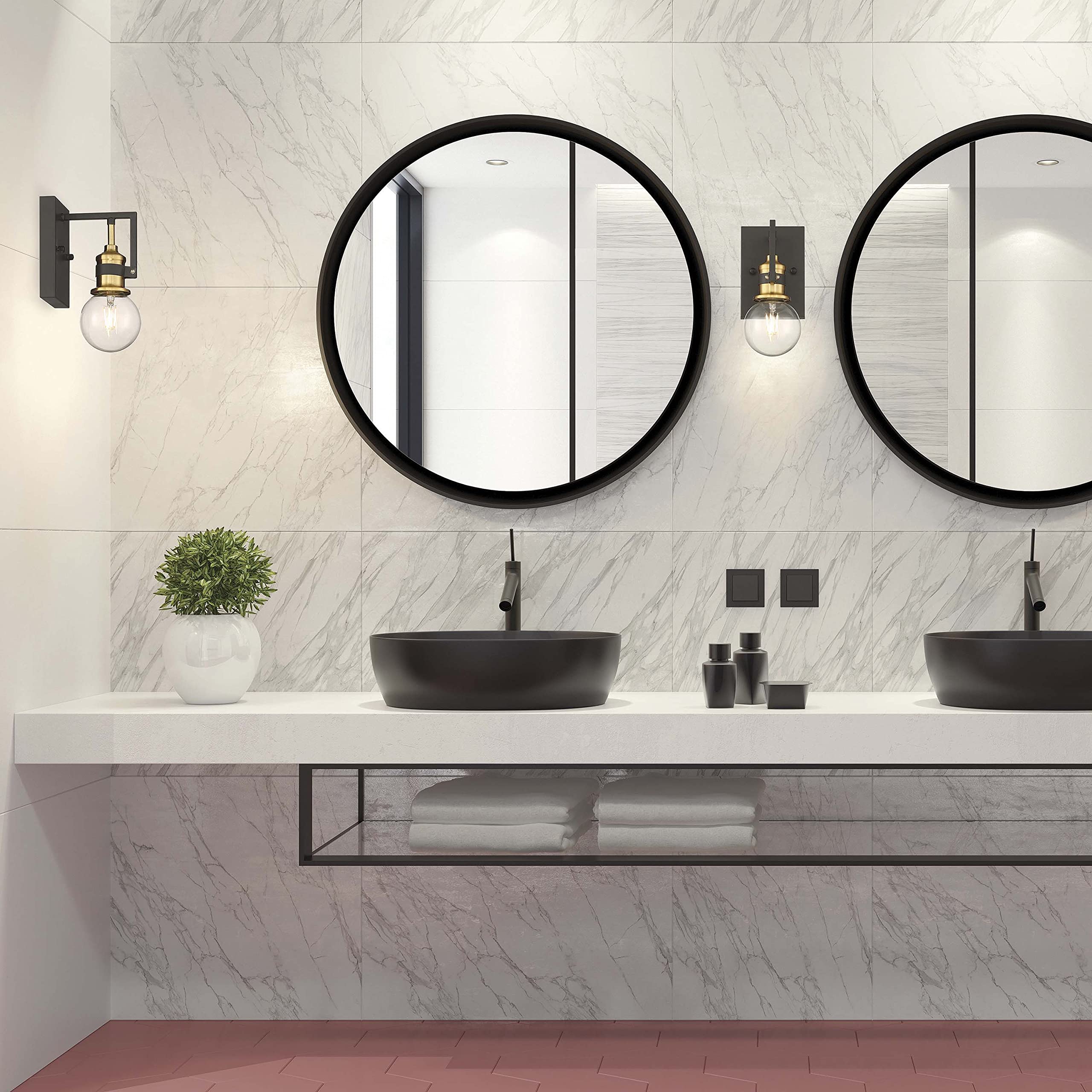 Nuvo 60/6971 Intention Vanity Light - Warm Brass & Black Finish - Single Light Bathroom Fixture for Modern Vanity Makeup Mirror Lighting