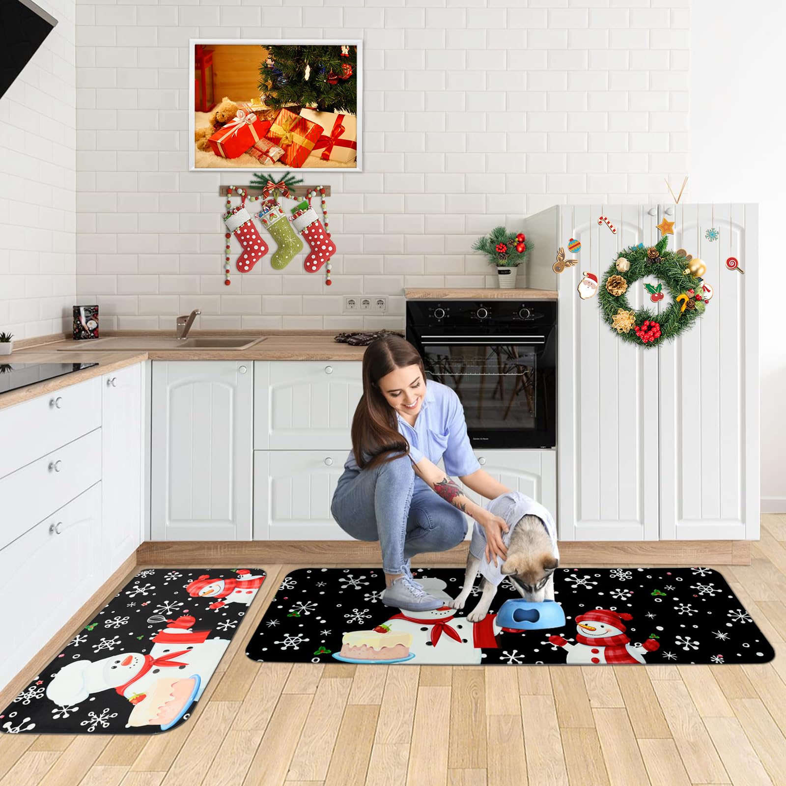 2-Piece Non-Slip Christmas Kitchen Rugs Set - 18