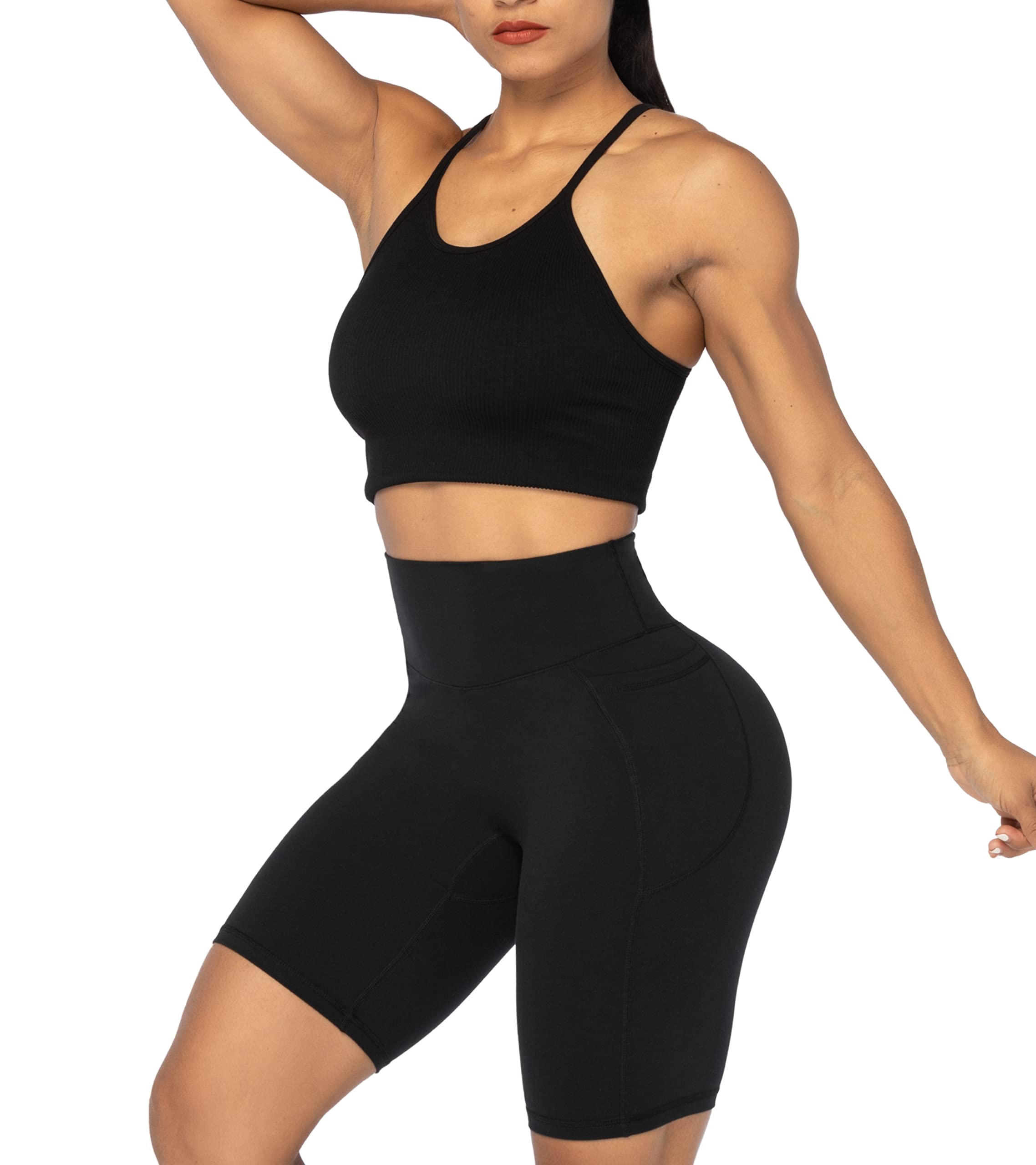 Sunzel Women's No Front Seam Biker Shorts with Pockets - High Waisted Tummy Control Yoga Workout Gym Cycling Shorts for Running, Pilates & Lounge Wear