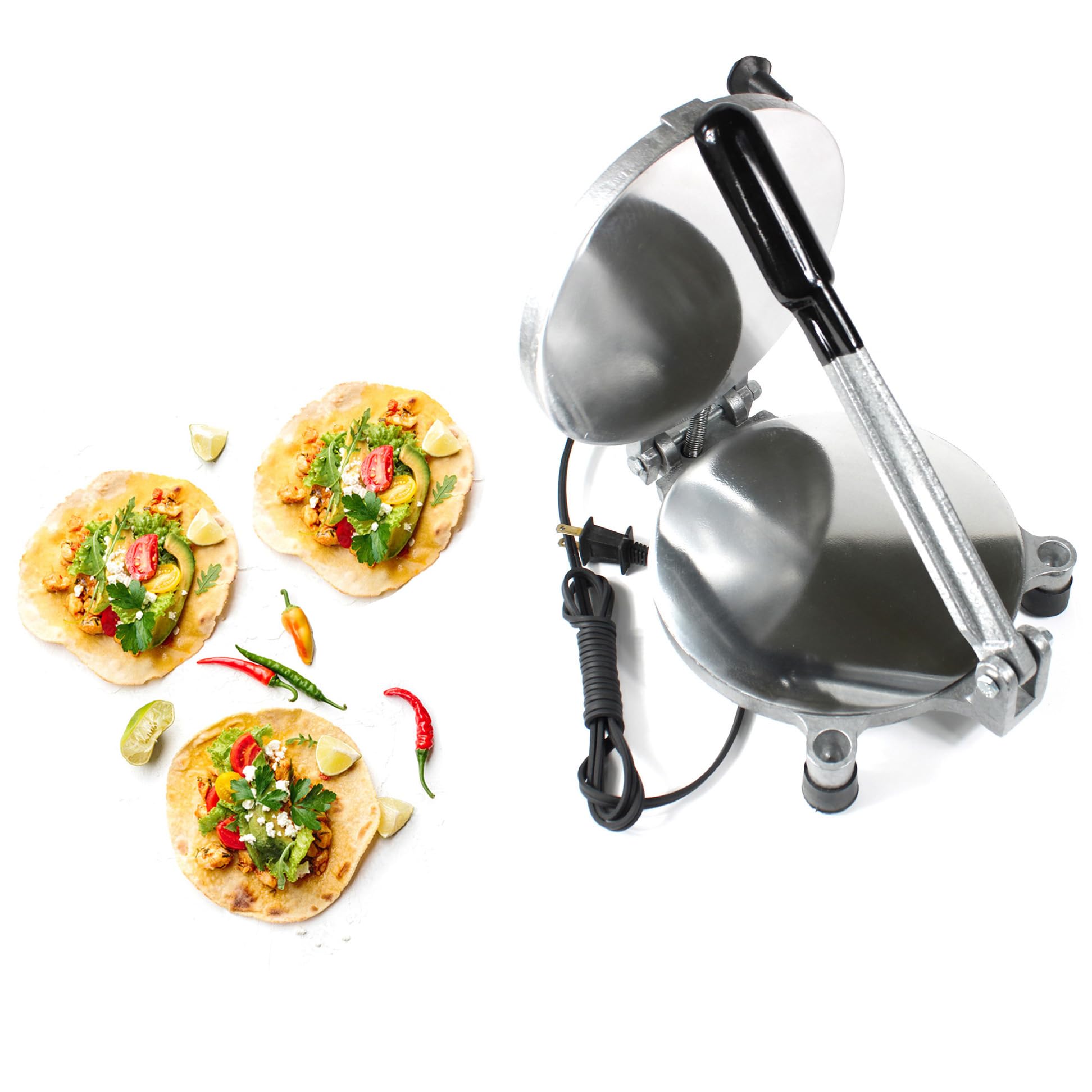 Electric Tortilla Press Maker - 8 Inch Chapati, Roti & Burrito Dough Press Machine for Home & Restaurant Use | Perfect for Mexican, Indian & Middle Eastern Cuisine