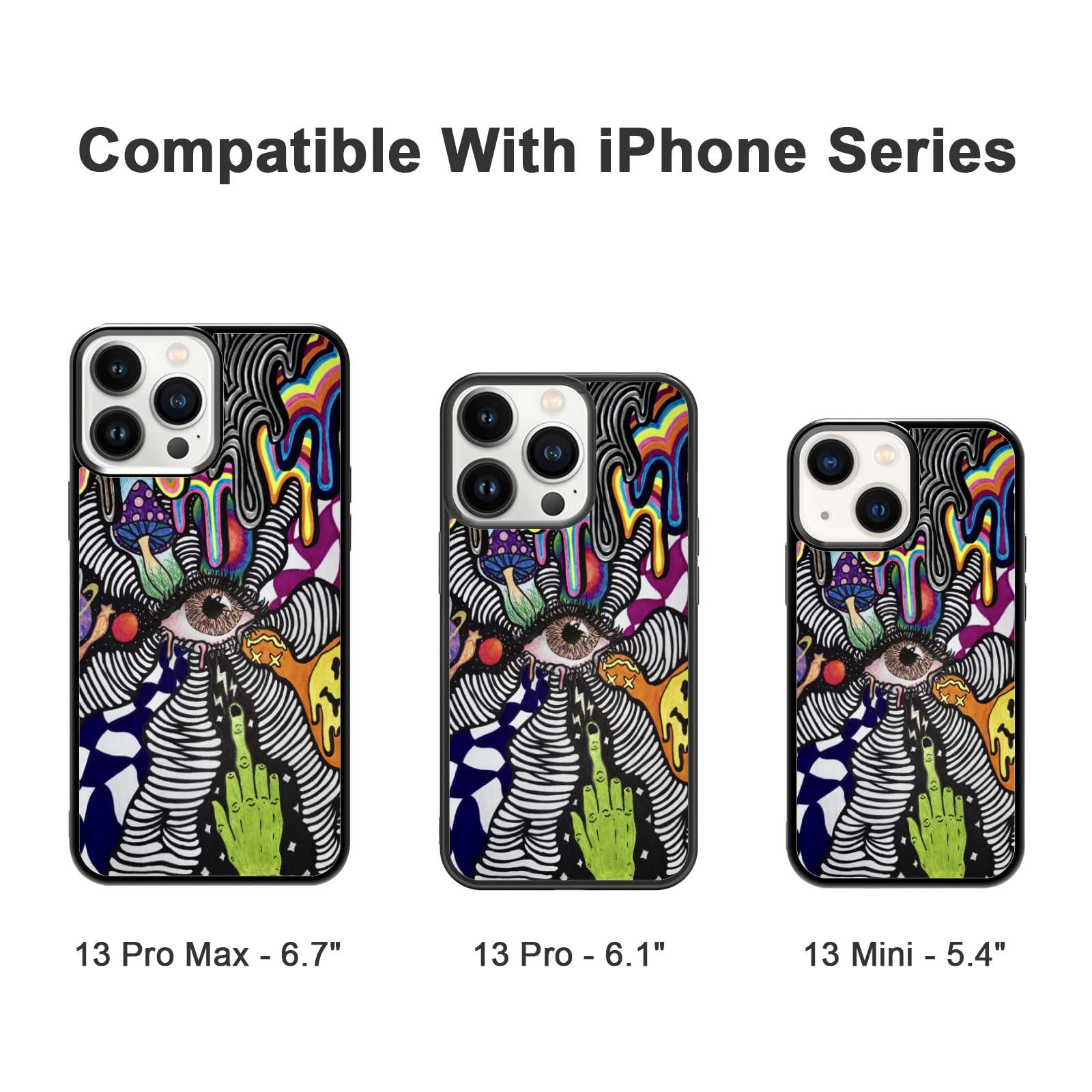 Trippy Psychedelic Evil Eyes Phone Case for iPhone 13 12 11 X Xs Xr Mini Pro Max - Shockproof Hard PC + Soft TPU Protective Cover for Men Women - Perfect for Music Festivals & Boho Style Lovers