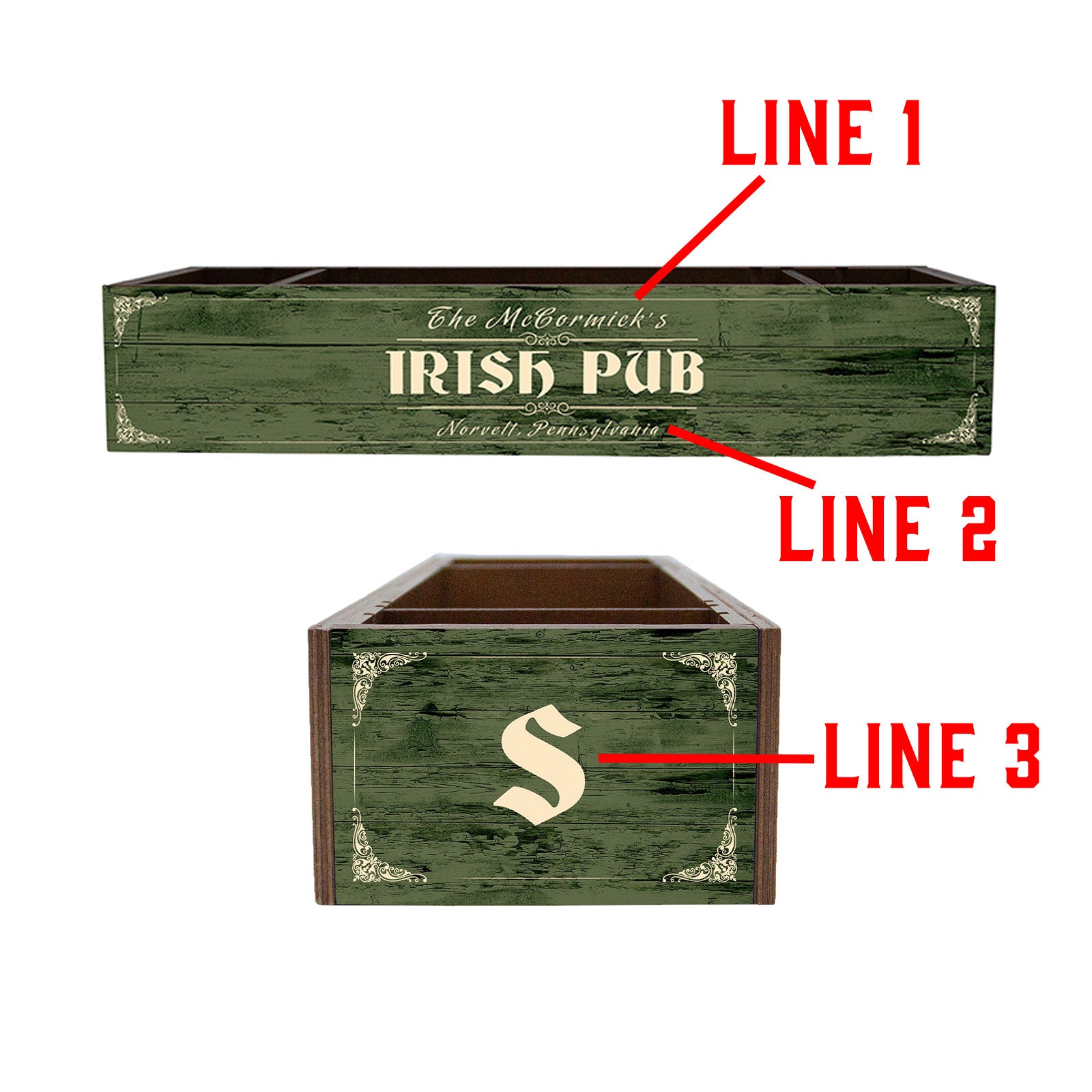 Custom Wooden Condiment Caddy - Rustic Irish Pub Style Spice Rack Organizer for Kitchen, Dining Table & BBQ Parties - Perfect for Salt, Pepper, Ketchup & Mustard Bottles