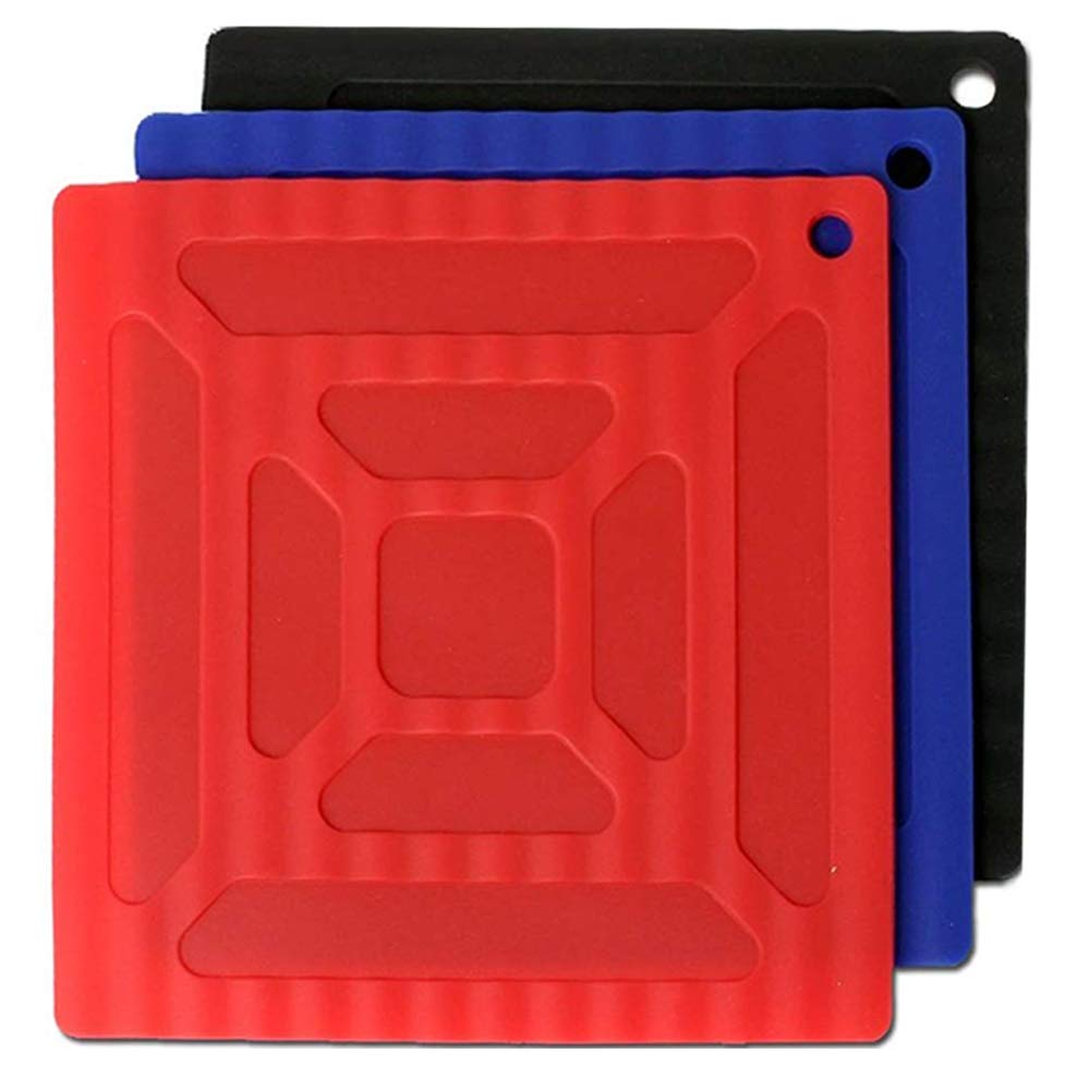 3-Piece Silicone Trivet Set - Heat Resistant Non-Slip Hot Pads & Pot Holders with Spoon Rest - Perfect for Kitchen Countertops, Dining Tables, and Outdoor BBQ Use