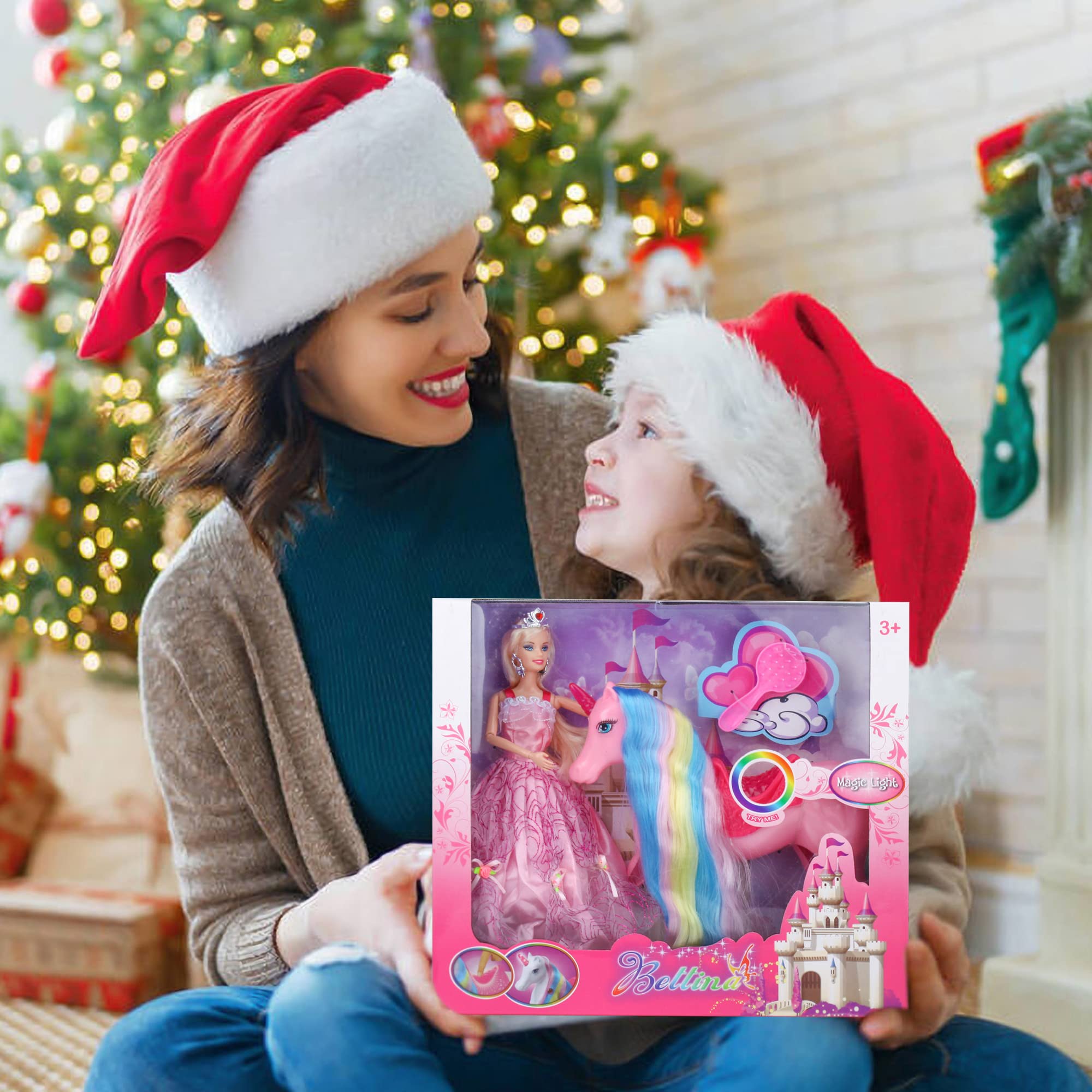 BETTINA Magical Light Up Unicorn Princess Doll Set - Glowing Unicorn Toys for Girls with Flowing Mane & Tail - Perfect Princess Gift for Kids - Birthday, Christmas & Playtime Fantasy Adventures