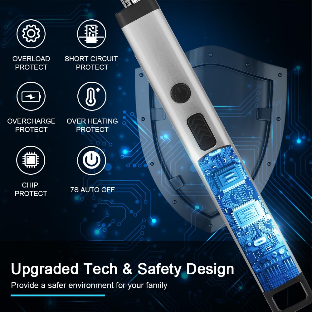 ARECTECH USB Rechargeable Electric Arc Lighter for Candles, Camping, Fireworks - Waterproof Windproof LED Flashlight Lighter - Perfect Christmas Birthday Gift for Men & Women (Silver) | Home Use, Outdoor Adventures, Party Decorations