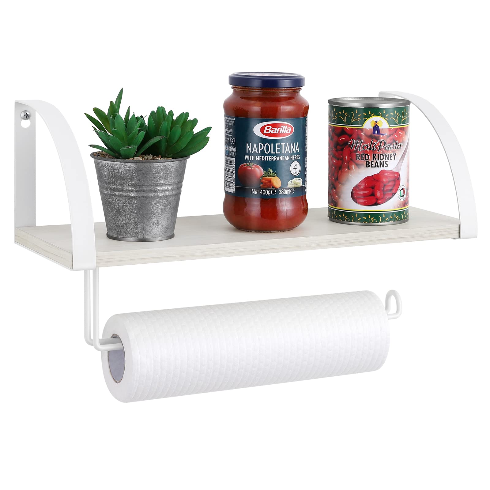 Farmhouse Style Wooden Paper Towel Holder with Shelf - Wall Mount Spice Rack & Storage Organizer for Kitchen, Pantry, Bathroom | Perfect for Rustic Home Decor & Space Saving Storage Solutions