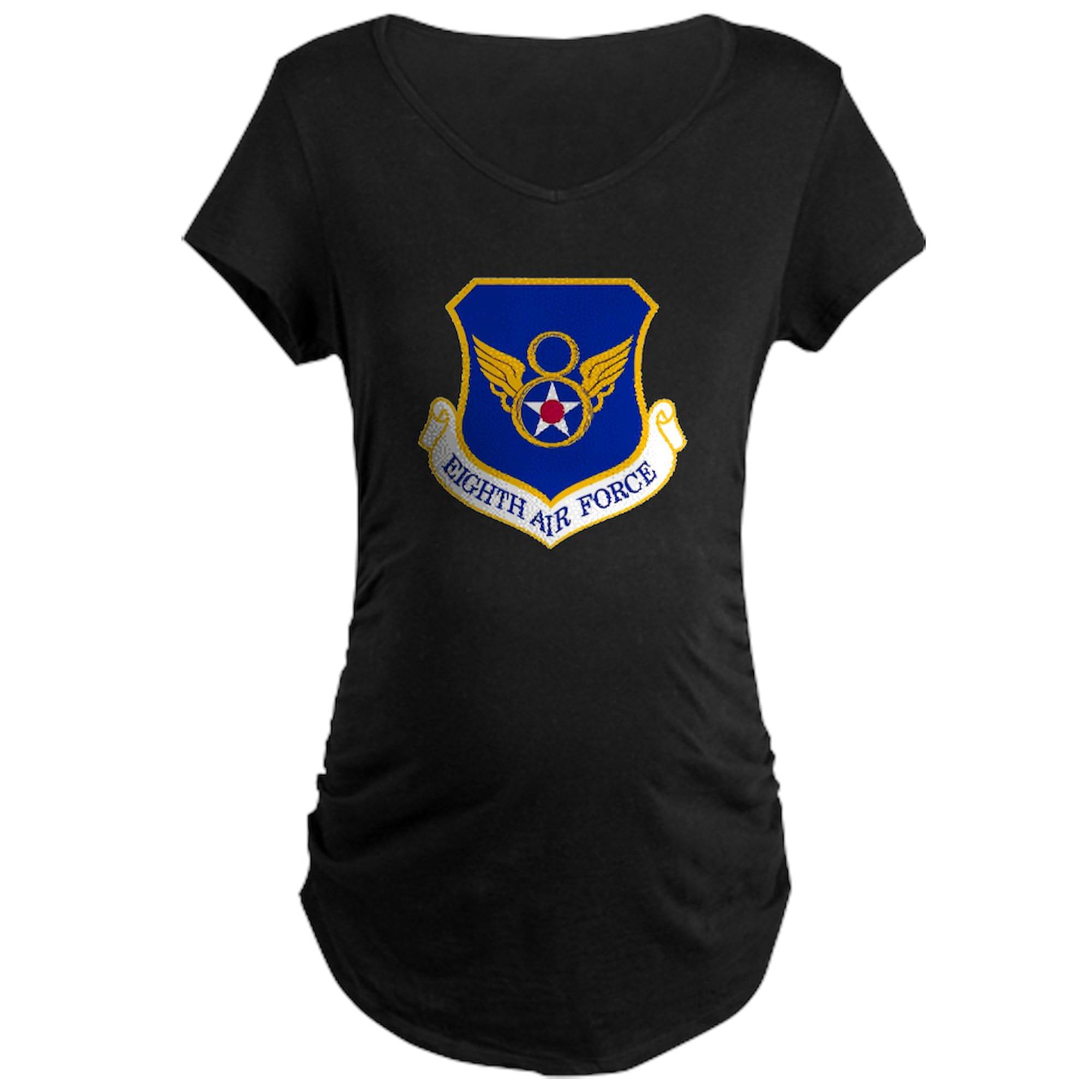 USAF Eighth Air Force Maternity Dark T-Shirt for Women - Ruched Side Design, Comfortable Pregnancy Tee - Perfect for Military Moms, Air Force Pride & Casual Wear