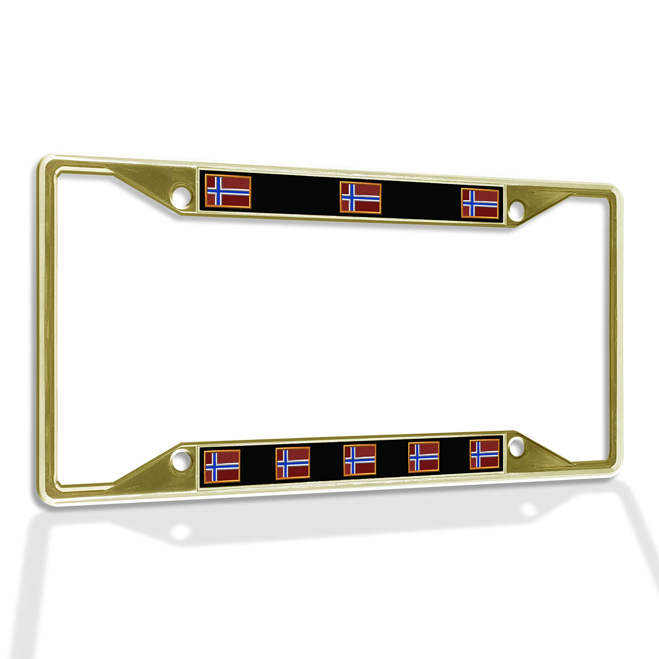 Premium Metal Insert License Plate Frame - Norway Weatherproof Car Accessories - Gold 4-Hole Solid Design for All Vehicles - Durable & Stylish Car Upgrade for Daily Commute & Road Trips