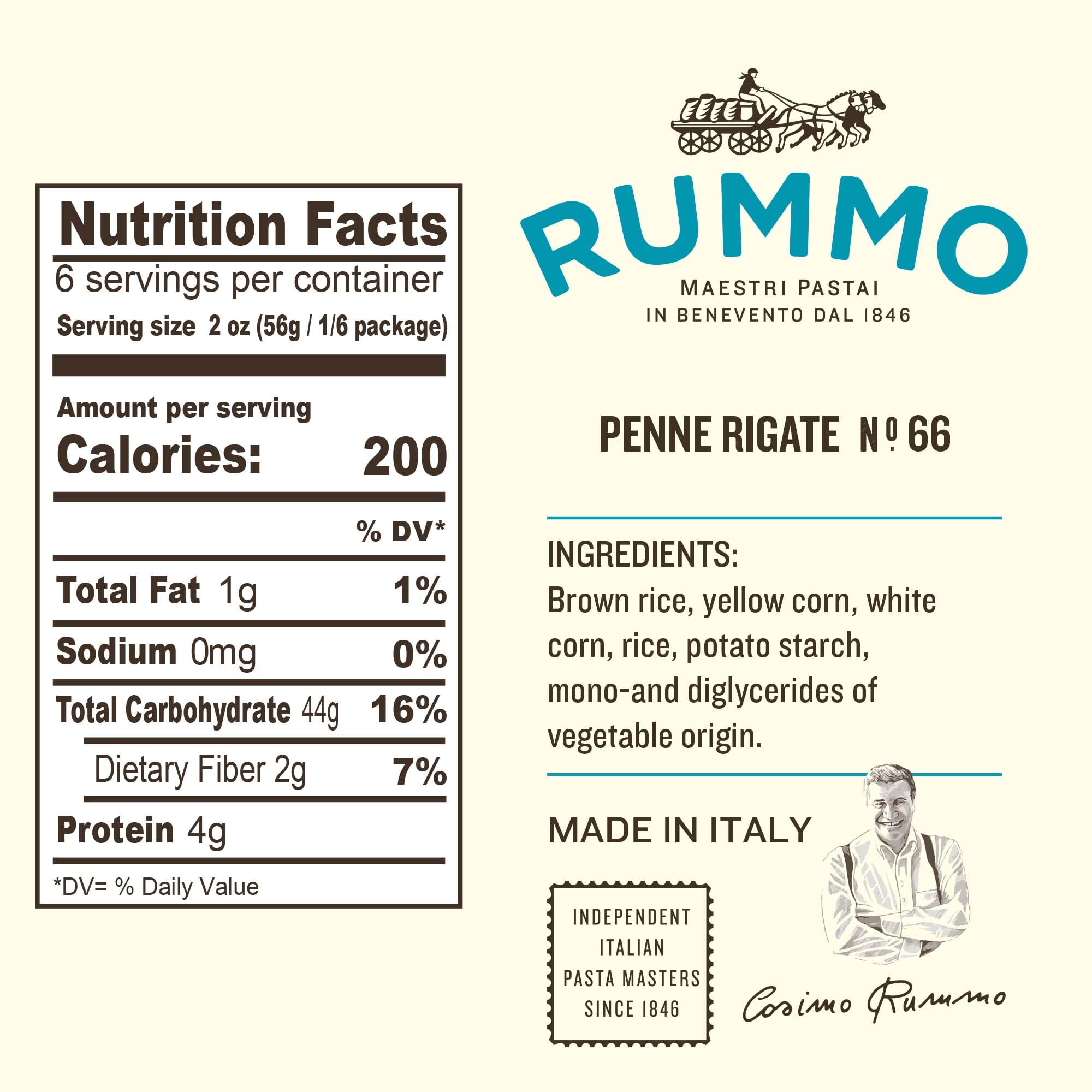 Rummo Gluten Free Penne Rigate N.66 Pasta - Italian Corn & Rice Pasta, 12 Ounce (Pack of 3) | Perfect for Vegan, Celiac & Gluten-Free Diets | Ideal for Pasta Salads, Casseroles & Italian Dishes