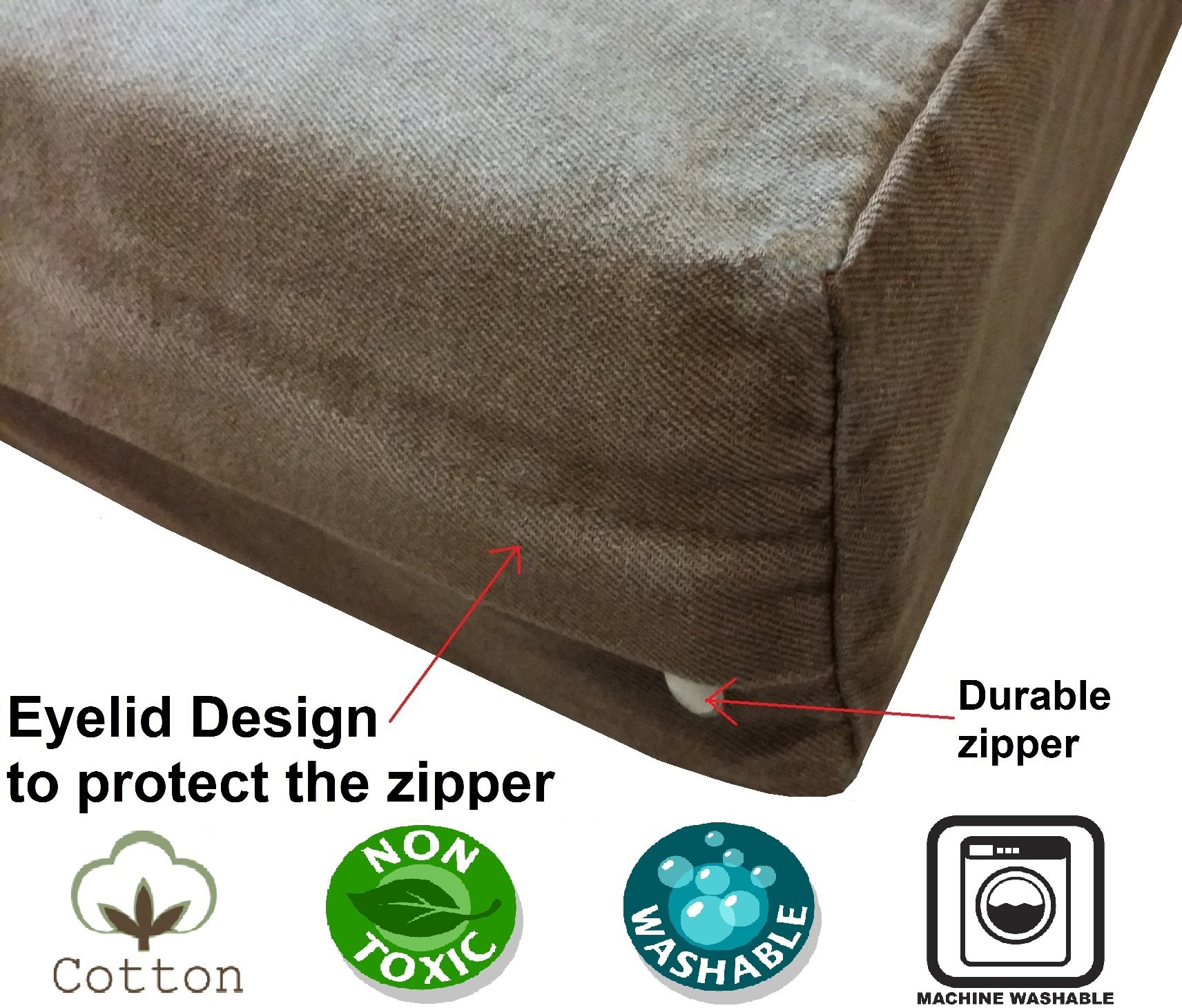 Heavy Duty Denim Dog Bed Cover - Brown, 6 Sizes for Pets - Home & Travel Use
