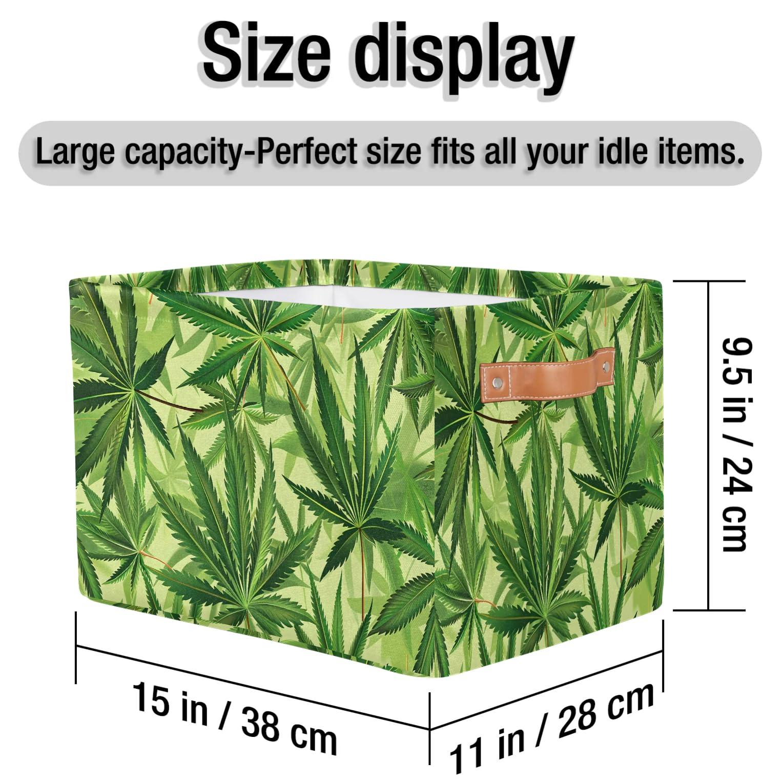 Large Cannabis Leaf Storage Baskets - 2 Pack Fabric Closet Organizers with Handles, Decorative Collapsible Shelving Bins for Home Organization | Perfect for Storing Clothes, Toys & Bedroom Essentials