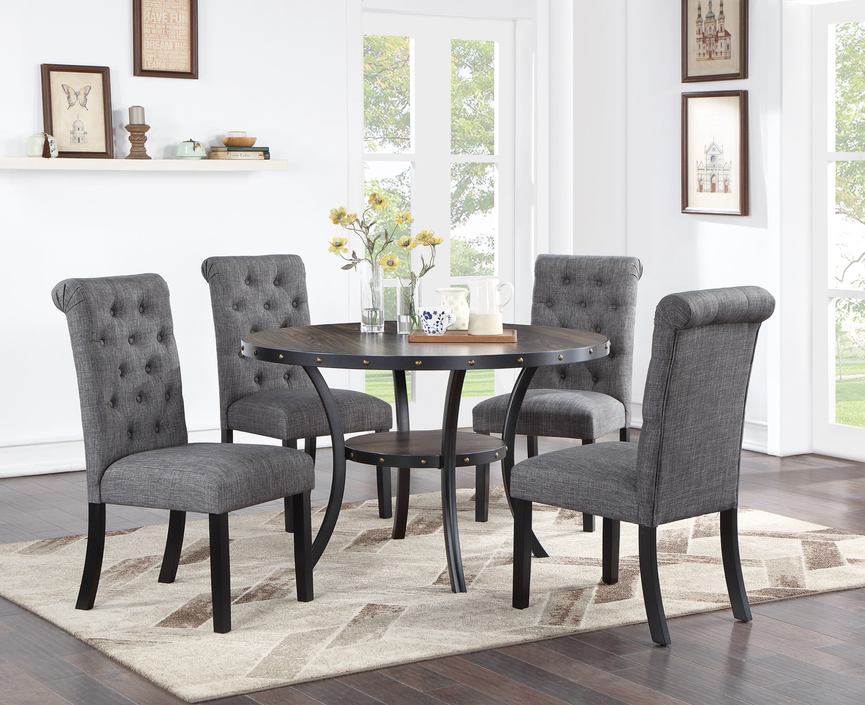 Set of 2 Modern Charcoal Gray Fabric Dining Chairs with Plush Cushions & Tufted Back - Comfortable Kitchen & Dining Room Side Chairs for Home Decor
