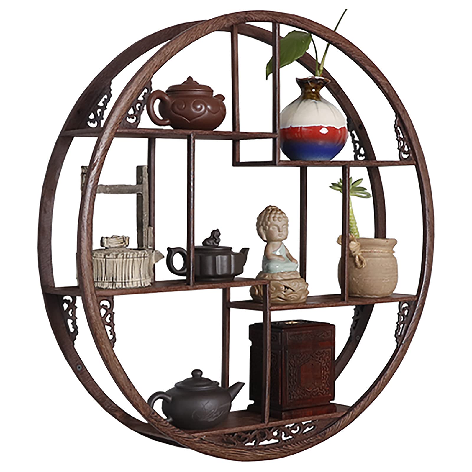 8-Tier Round Retro Floating Display Shelves - Solid Wood Wall Shelf for Farmhouse, Bedroom, Living Room, Kitchen & Office Decor - Perfect for Organizing Books, Plants & Decorative Items - Natural Wood Color